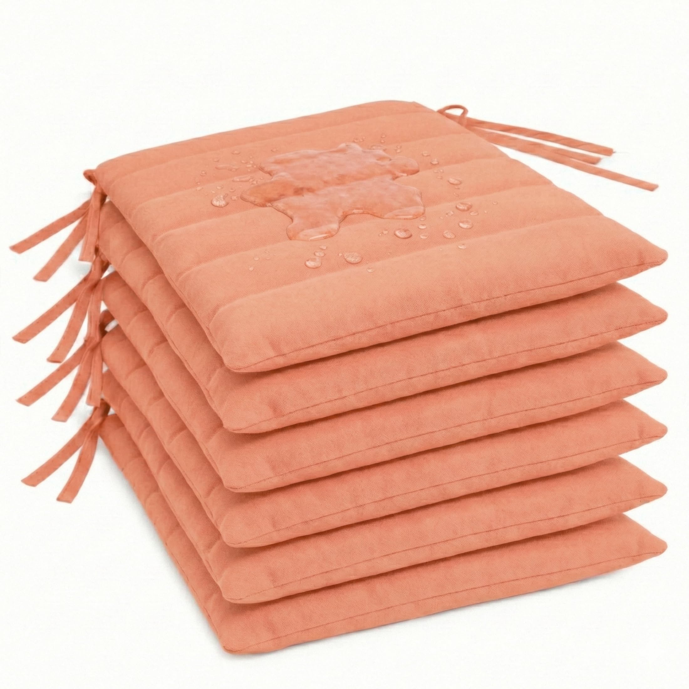 Pack 6 Cojín para silla 42x40x4 cm｜Repelente al agua y fácil de limpiar｜Con cintas de sujeción｜Funda con cremallera desmontable｜Uso interior y exterior｜Ideal para comedor, terraza, jardín u oficina