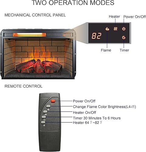 Miniatura 4 de Calentador eléctrico de chimenea de 1500 W, estufa independiente con control remoto y llamas realistas, inserto de chimenea eléctrica, inserto de