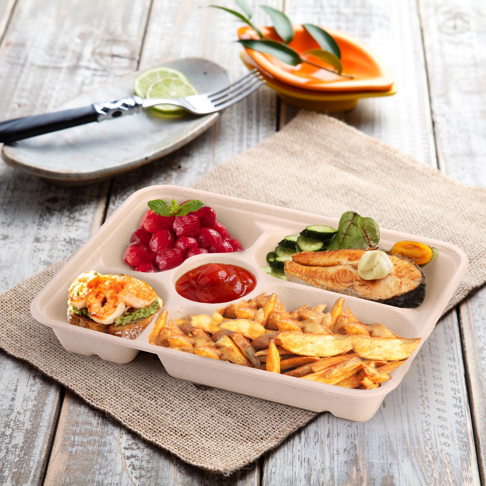 Brheez 100 Stück Einweg-Fächerteller Aus Bagasse – 20,3x25,4 Cm, Mikrowellengeeignet, Kompostierbar