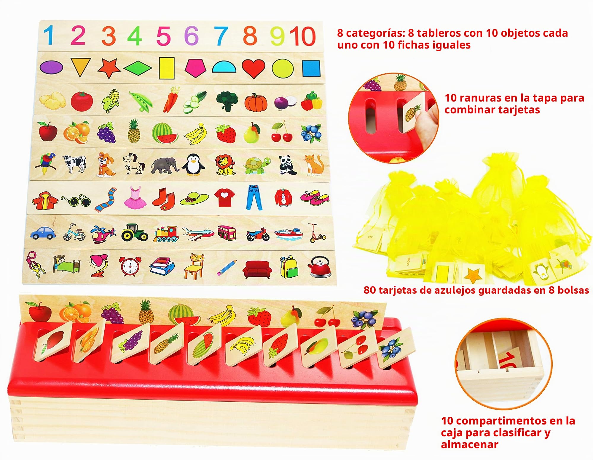 TOWO juguete a juego de clasificación de madera - Juguetes de clasificación de categoría para el aprendizaje temprano -material montessori Juguetes educativos de Madera regalo por 1 año bebe