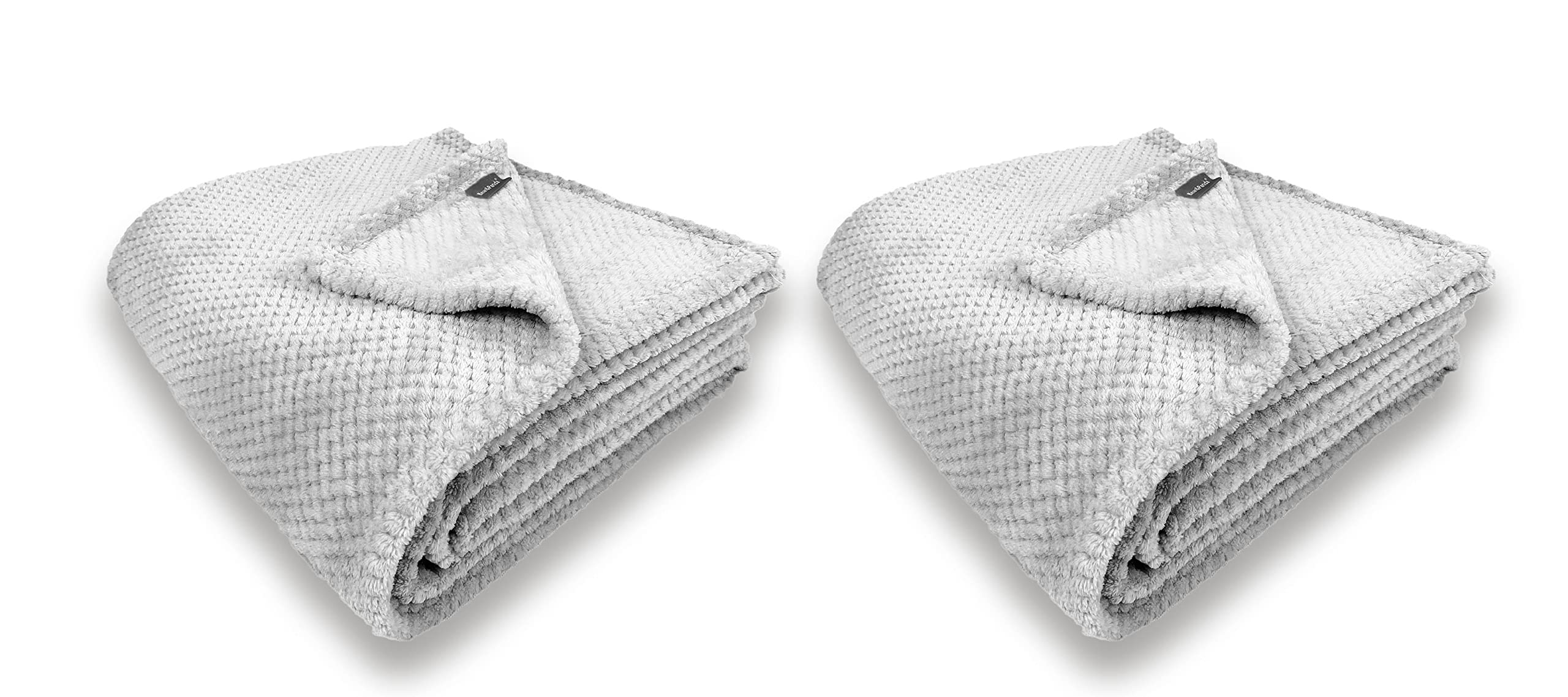 Pagnanno. Waffle Flannel Fleece Mink Throw Pack of 2 - Sofa/Bedspread/travel Blankets – Silver Grey Honeycomb Super Soft, light-weighted, Warm, Cosy Large Size (Silver Grey, King (200x240cm))