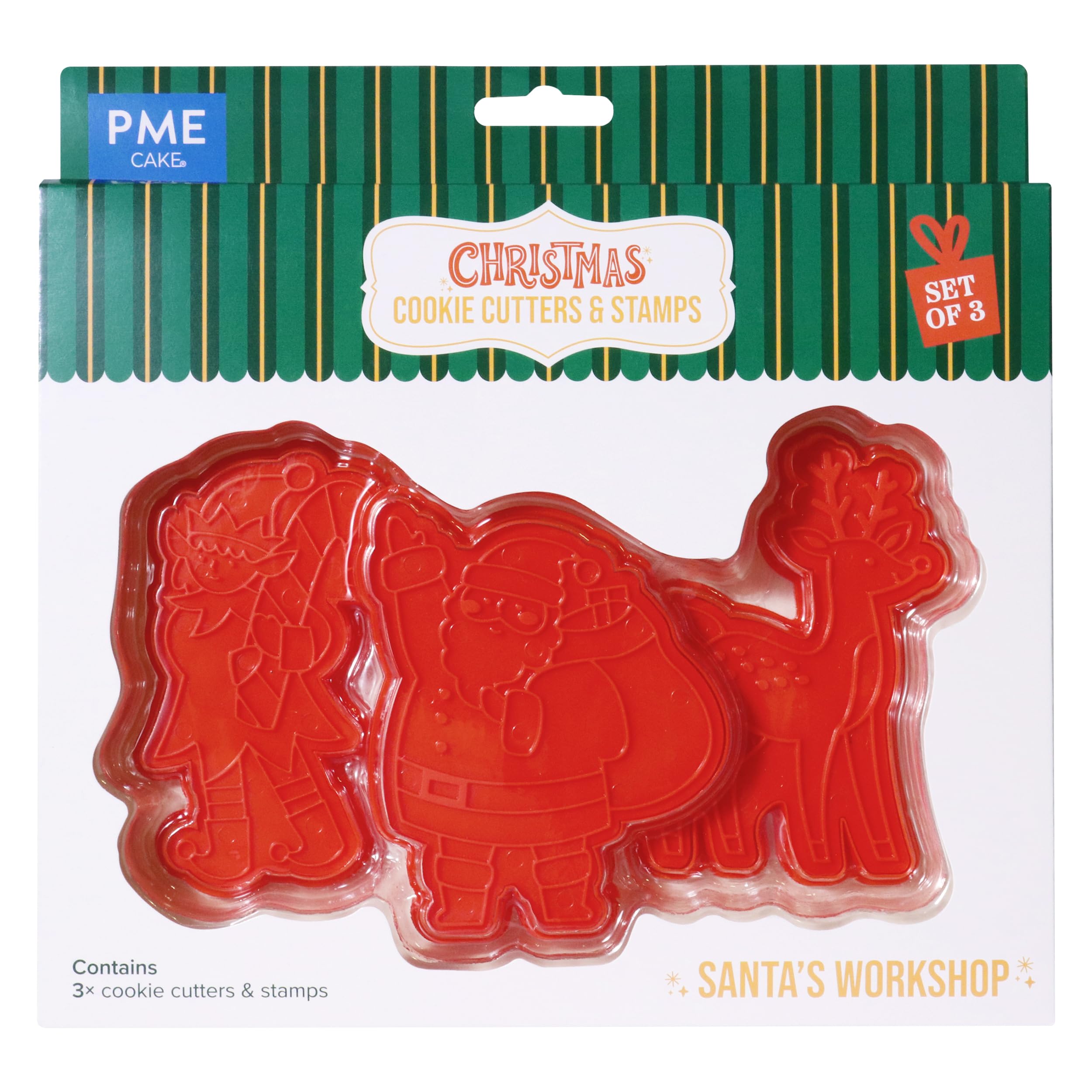 PME Christmas Cookie Cutters & Stamps - Santa's Workshop (Set of 3), Red