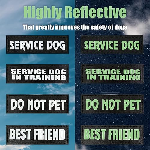 Miniatura 2 de 4 parches reflectantes para perros de servicio, chaleco táctico de gancho con lazo, juego de parches extraíbles con velcro bordado, perro de