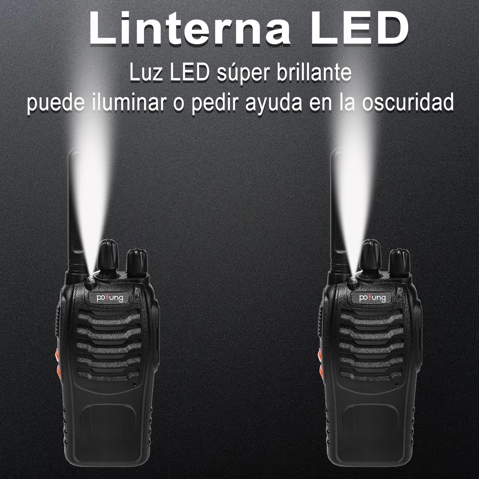 Walkie Talkie Profesional Pofung PT88E,PMR446 Licencia Libre Radiocomunicación 16 Canales Walkies 1500mAh Radio Largo Alcance,con VOX Flashlight para Hotel Restaurante y Negocios (Negro, 2 Piezas) — view 5