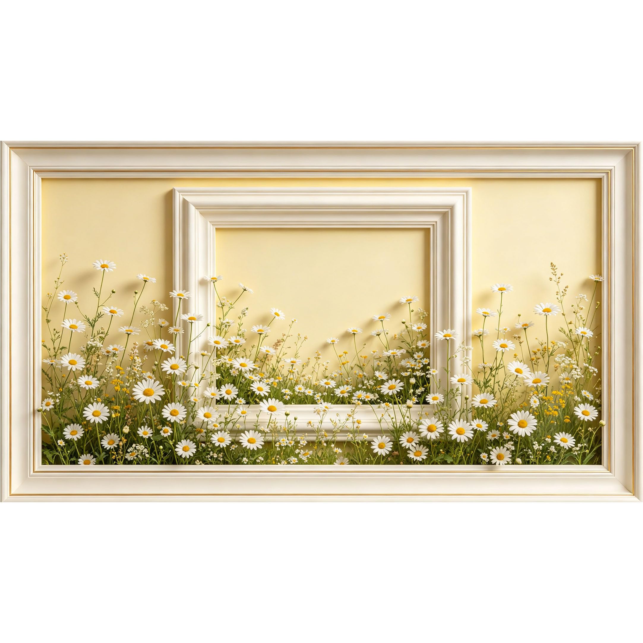 QZLITHOTIC 50x90cm3D Framed Wall Art， Botanical Daisy Meadow Self‑Adhesive Mural， Water‑Activated Peel & Stick Fabric Decor Wall Decal for Bedroom Living Room