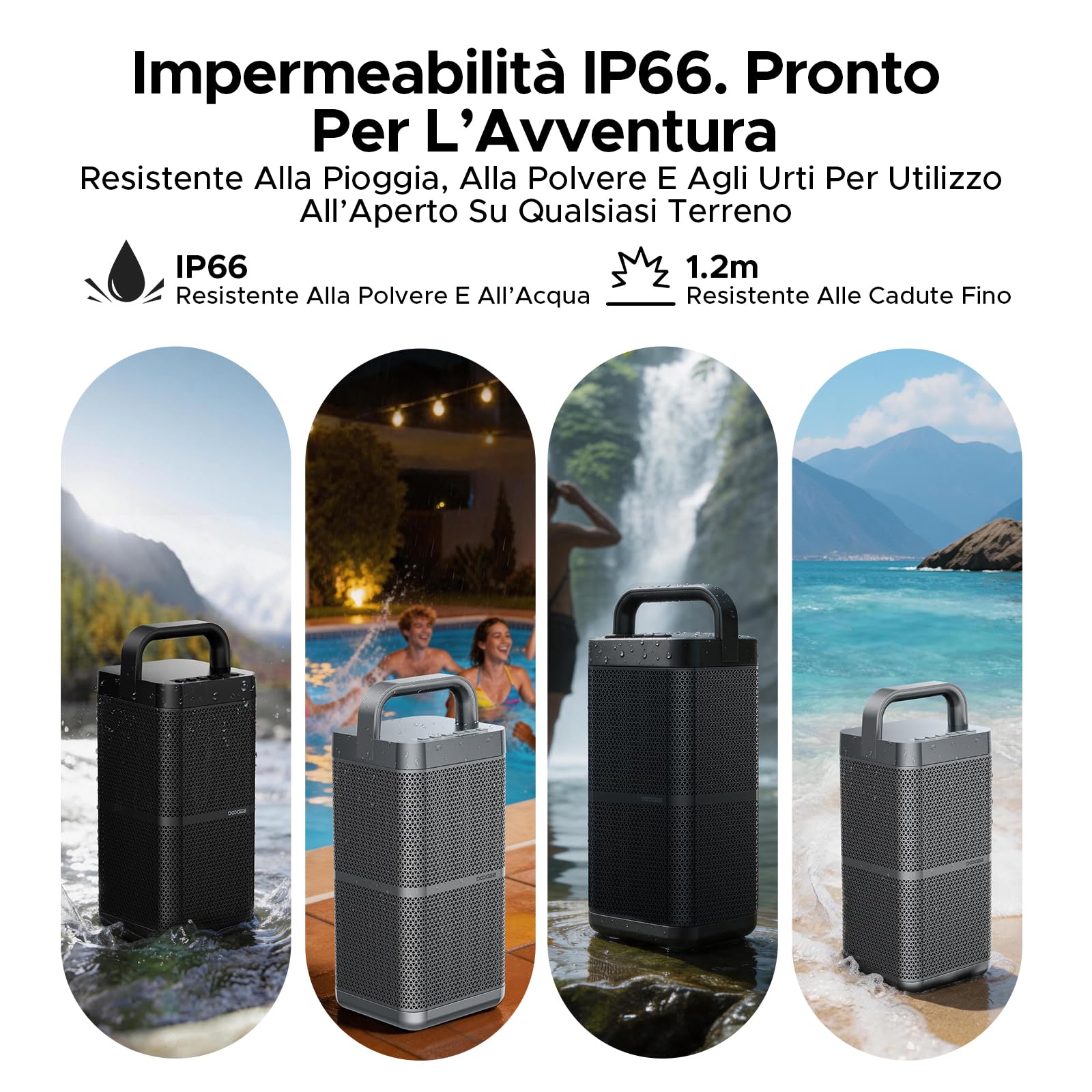 Tough Block Pro Cassa Musica Portatile, Cassa Con Microfono Portatile, Altoparlante Resistente, Audio Potente, Batteria Lunga Durata per Esterno, Viaggi, Feste, Uso Domestico - Nero