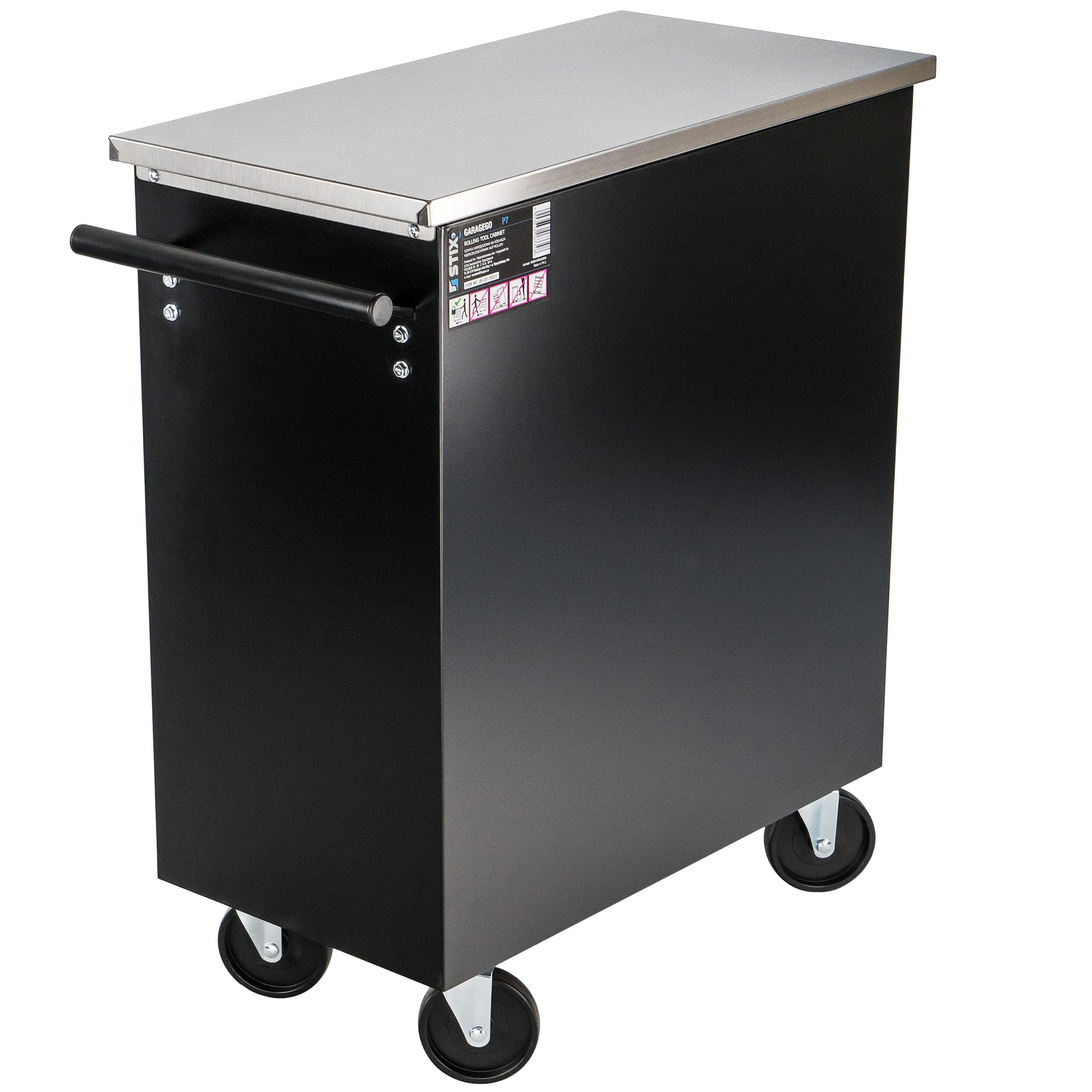 GarageGo Carrello portautensili P7 con 7 cassetti, piano in acciaio inox, chiusura centralizzata, ruote, serrabile, sottile