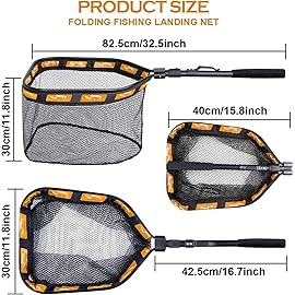 PLUSINNO Floating Fishing Net for Steelhead, Salmon, Fly, Kayak, Catfish, Bass, Trout Fishing, Rubber Coated Foldable Landing Net with Fixed Pole Handle, Fishing Gear and Gifts for Men - 2 Pack