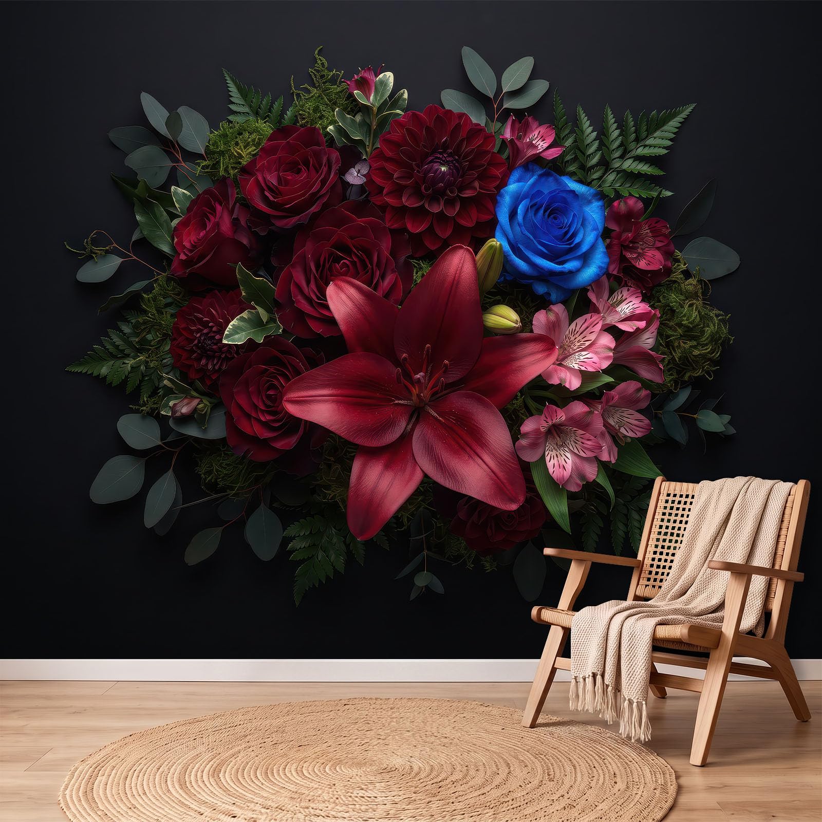Vintage Panoramiczna Fotografia Botaniczna Tapeta - Dekoracja XXL Różowe Lilie Liście Paproci Fotografia - Fototapeta z włókniny do sypialni Salon Biuro - Fototapeta 350 x 256 cm