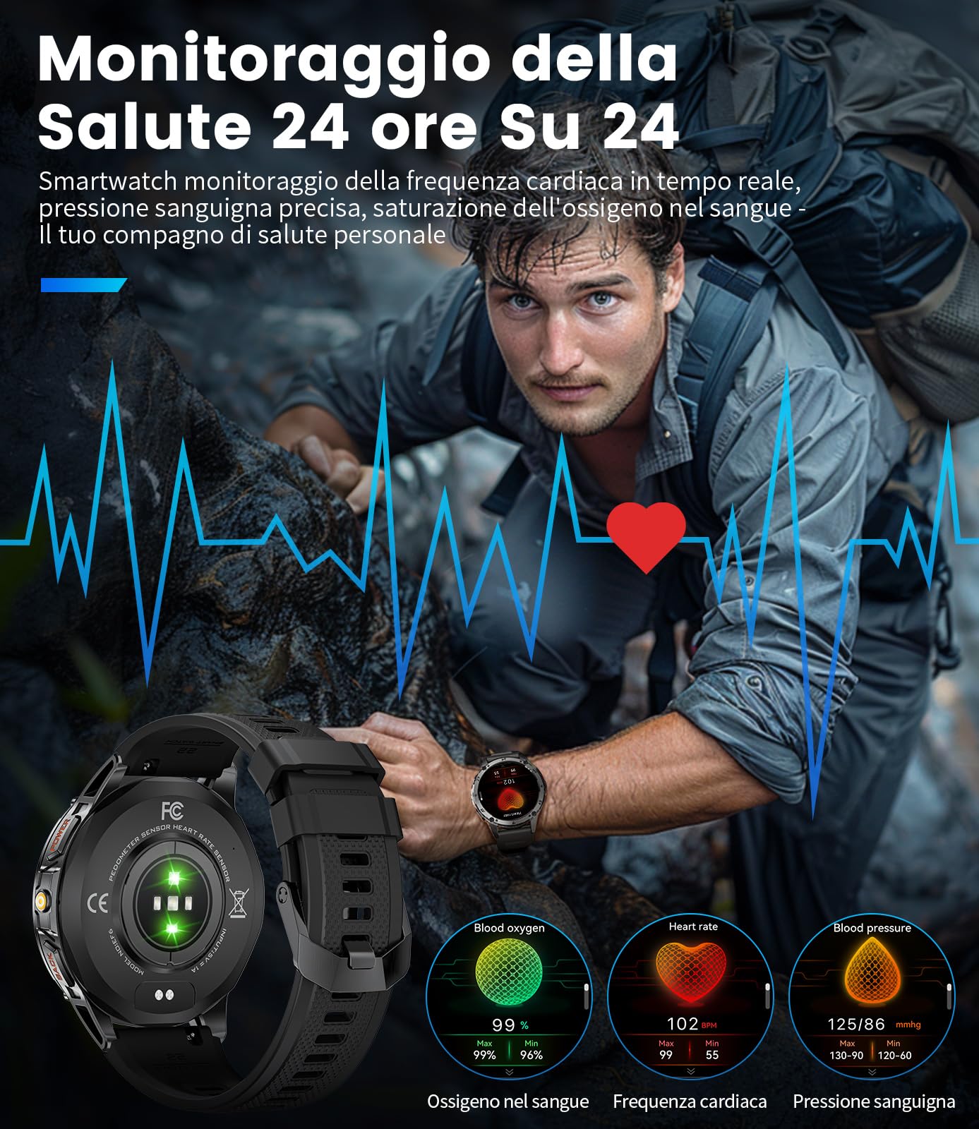 Smartwatch Uomo con Chiamate Bluetooth, Orologio Smartwatch Uomo 1.43'' HD AMOLED, Monitor Cardiofrequenzimetro, Sonno, SpO2, 110+ Sport, IP68 Impermeabile per Android iOS