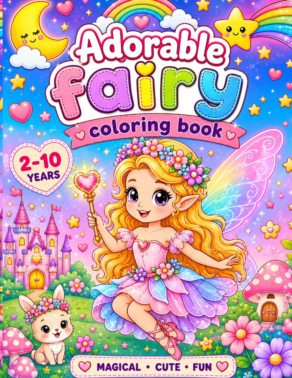 Adorable Fairy Coloring Book: Cute & Easy Fairy Coloring Pages for Kids Ages 2–10: Magical Fairies, Unicorns, Princess Castles, Flowers, Fantasy Adventures, Preschool & Toddler Activity Book
