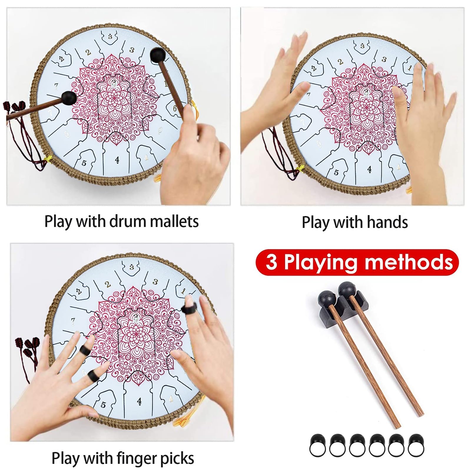 13 Calowy Stalowy BęBen JęZykowy Instrument Perkusyjny Rain Drum Malowany Handpan Dla DorosłYch Dzieci(Red)