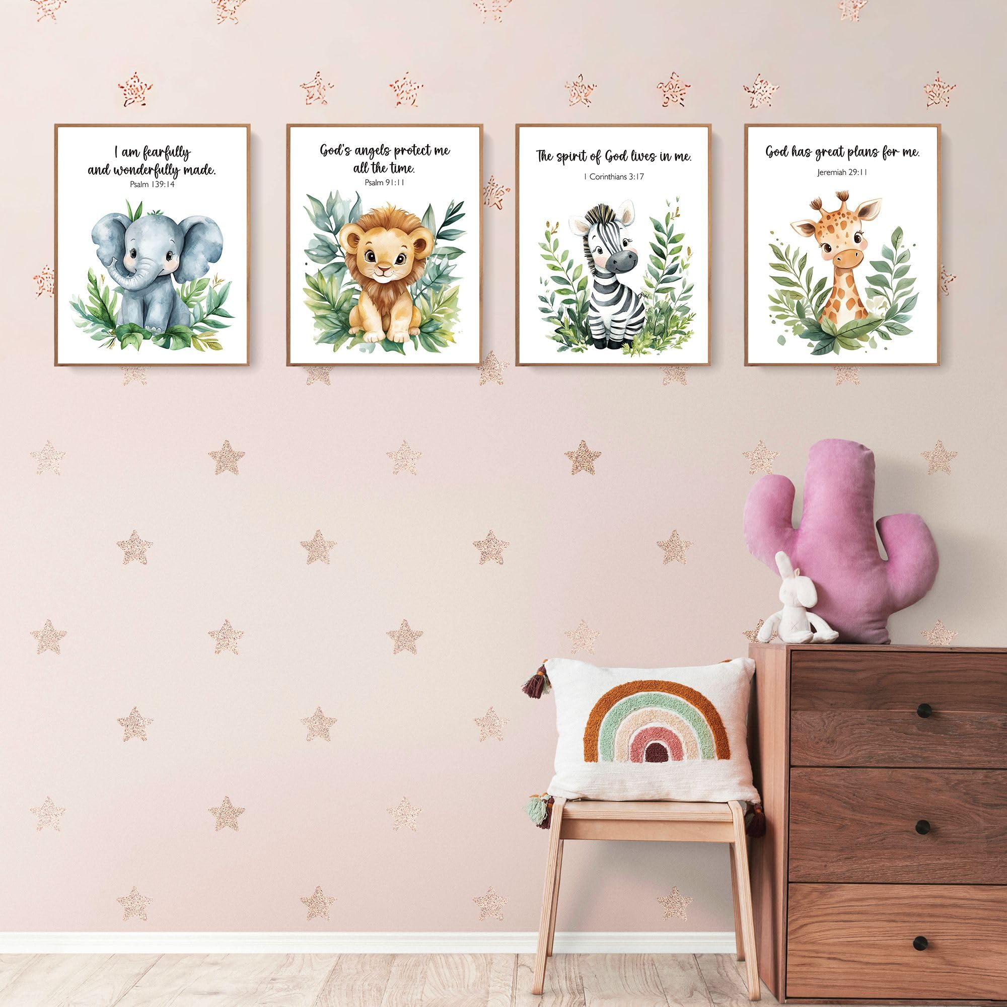 Forest Animals Bible Verse Poster Set - 4 Pack 8x10 Inch Inspirational Watercolor Wall Art For Kids Room - View #4
