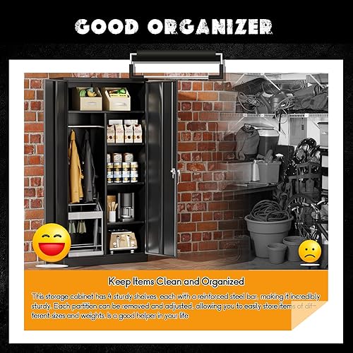Miniatura 6 de Greenvelly Armario de almacenamiento de metal con puerta de cerradura, armario de almacenamiento de acero con cierre de 72 pulgadas, armario de