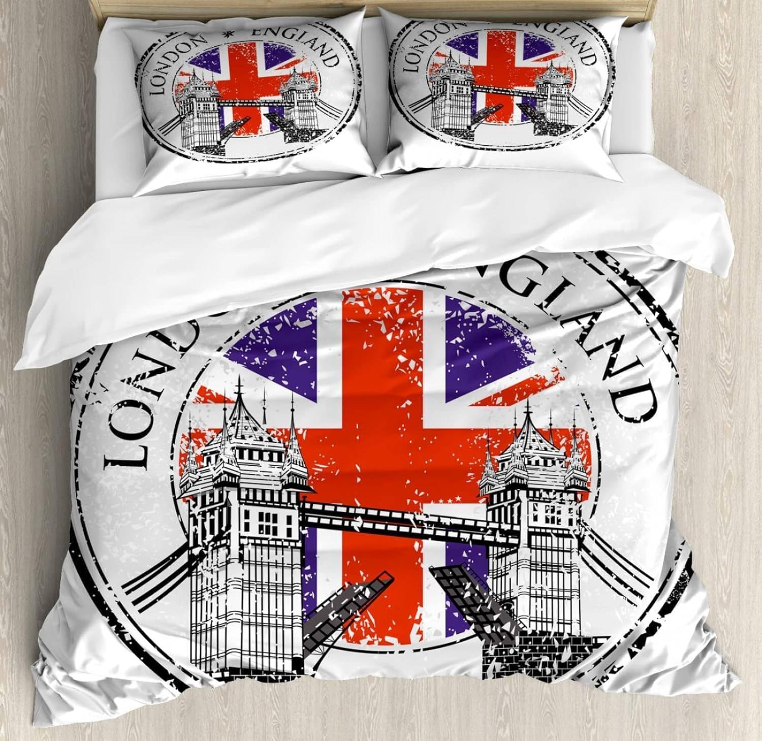 NDXRWDZR Double Duvet Cover Set London Duvet Cover with Zipper Closure Bedding for Aldults Kids Soft Hypoallergenic Microfiber Quilt Cover 200x200 cm + 2 Pillowcases 50x75 cm