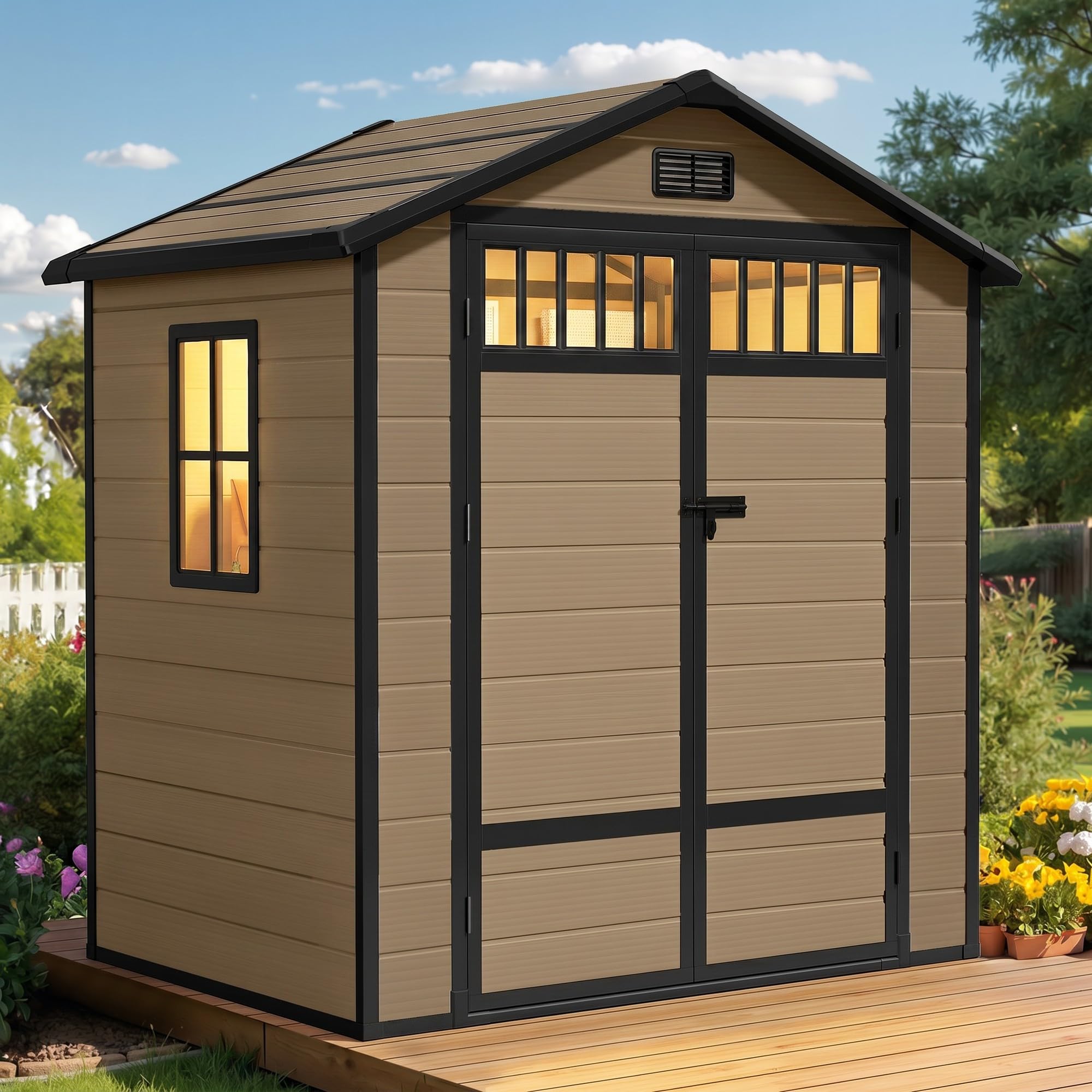 Photo 1 of DWVO Outdoor Storage Shed - Brown Resin Plastic, 6x4.4ft