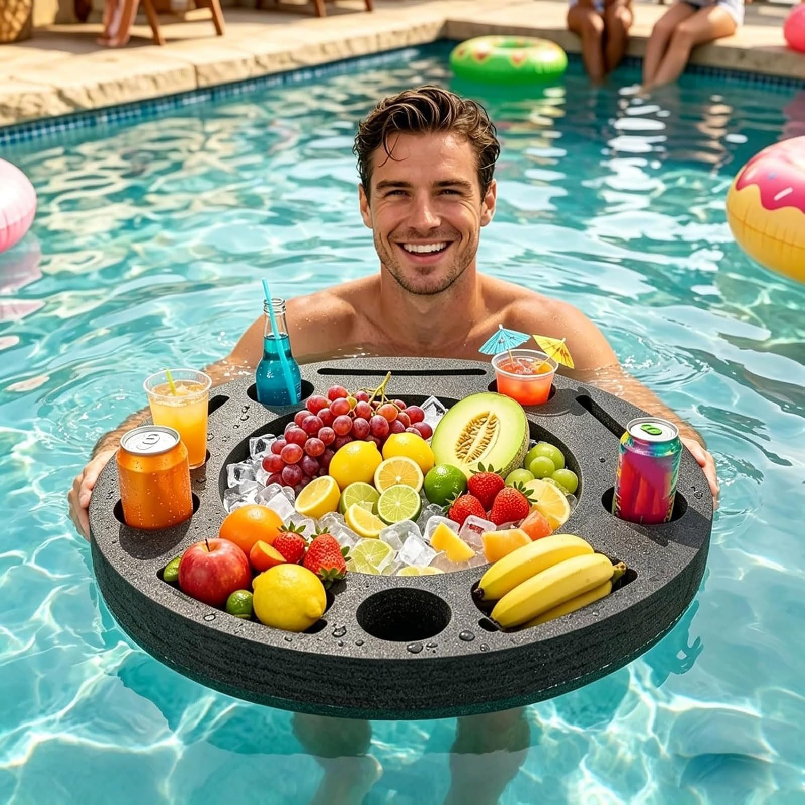 Vassoio galleggiante per piscina, grande porta bevande con scomparto, contenitore portatile per vasche idromassaggio, decorazione per feste in spiaggia, ideale per divertimento estivo e relax