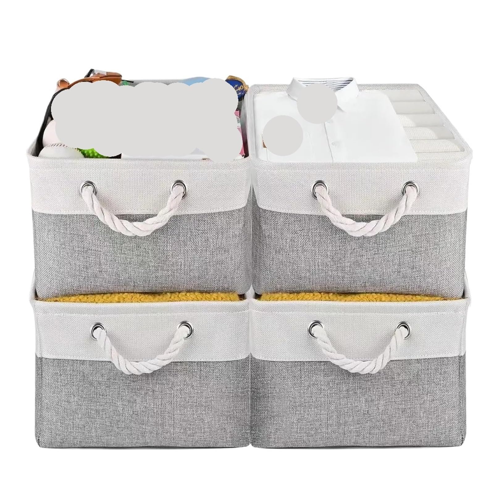 4pcs Foldable Storage Basket Fabric Box With Rope Handle Shelf For Clothes Wardrobe Special Use Cube Org for Storage(XL 41X35X22cm)