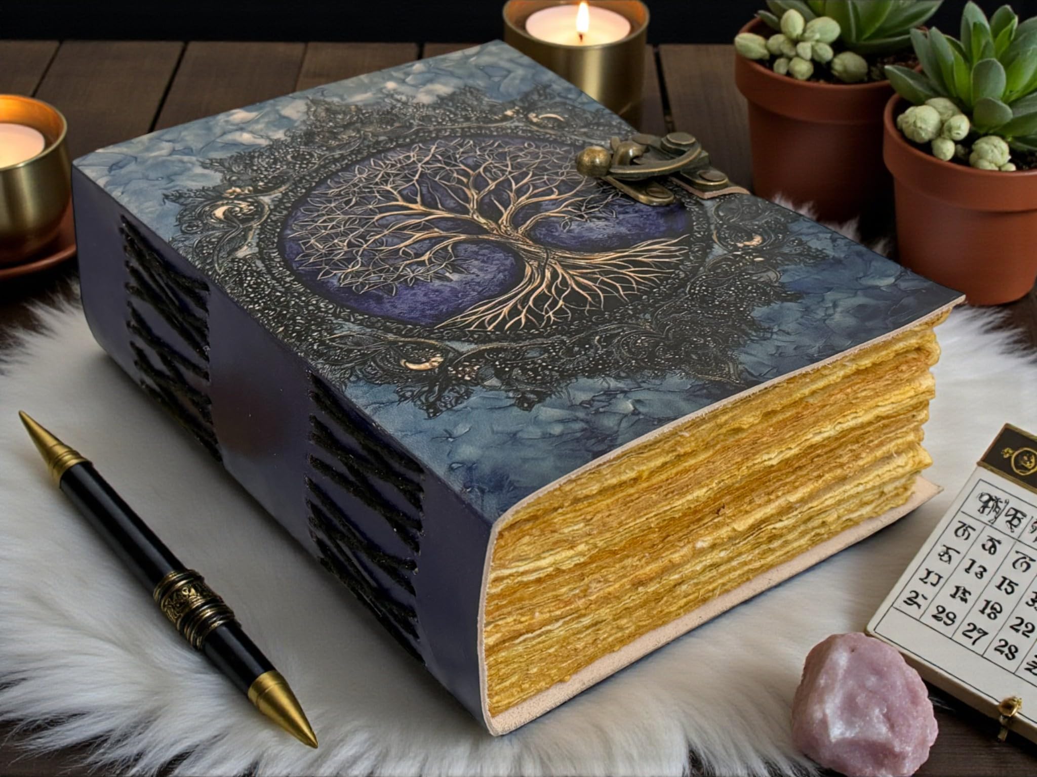 Diario de cuero del árbol de la vida, cuaderno de escritura vintage hecho a mano con papel antiguo con borde de cubierta, libro de sombras Grimoire, cuaderno de bocetos rústico para hombres y mujeres