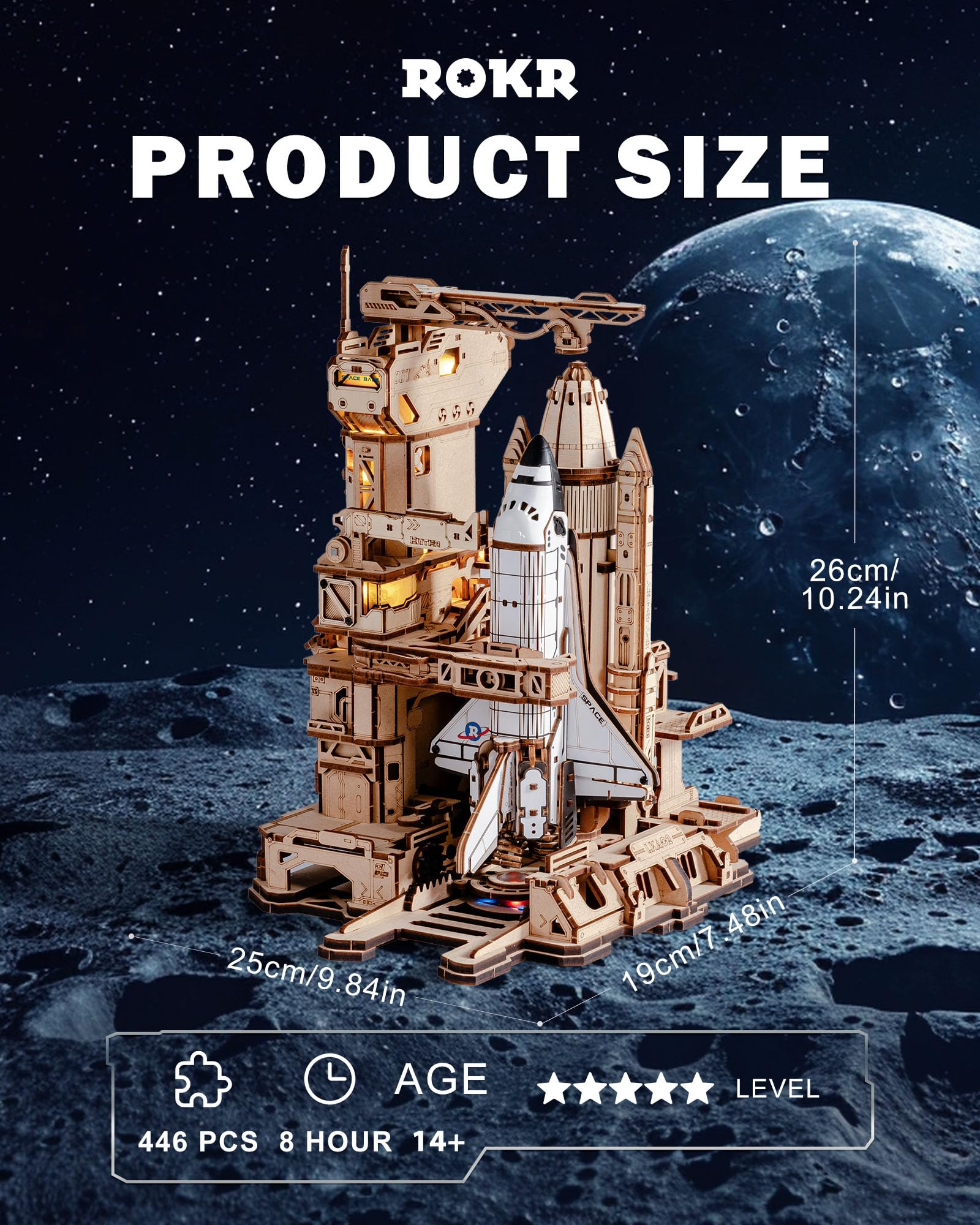 ROKR 3D Wooden Puzzle Space Shuttle Model Kits For Adults To Build STEM Toy Gift LKA02, White With Black and Grey Details - Image 2