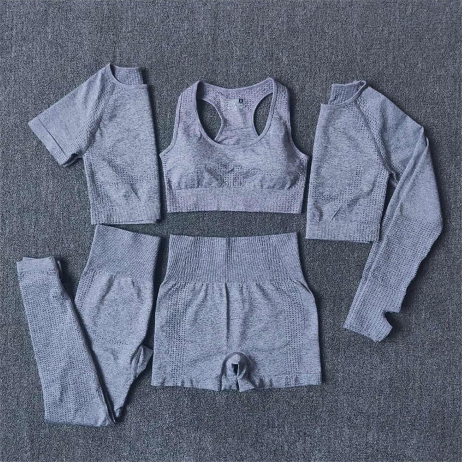 Conjunto de Yoga sin Costuras for Mujer, Ropa Deportiva Entrenamiento, Gimnasio, Top Corto Manga Larga, Mallas Cintura Alta, Trajes Deportivos, 2/3/5 Uds