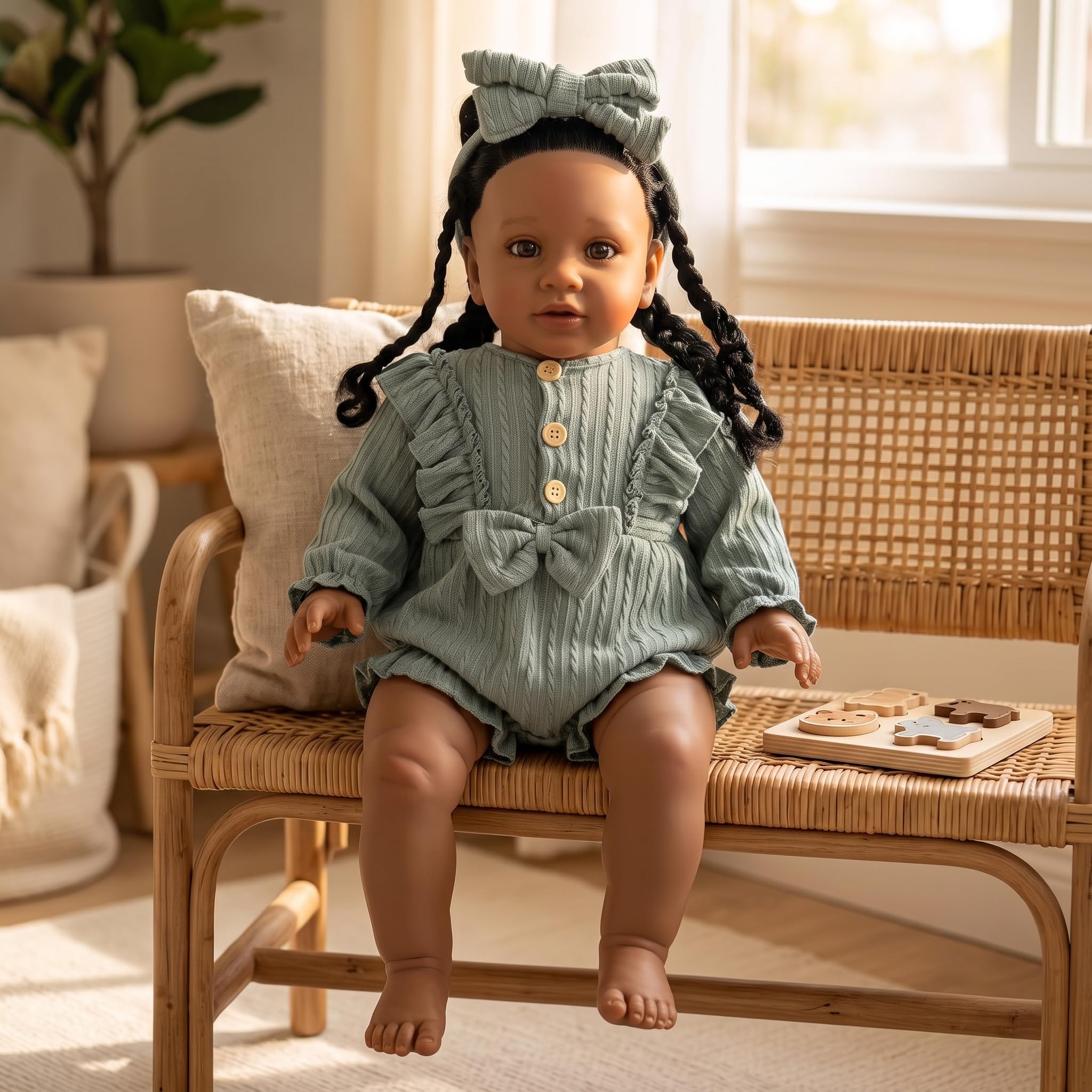 MineeQu- Muñeca Bebé Reborn Niña Grande Realista 66 cm Piel Oscura
