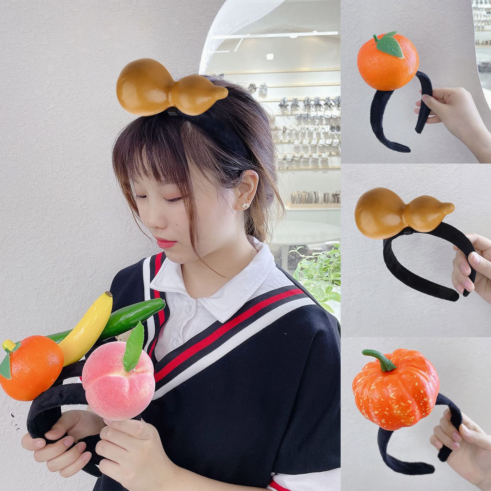 Maxtonser Cartoon Fruit Headbands Stuffed Vegetable Hair Hoop Carrot Hairband Funny Hair Bands for Washing Face Party Costume