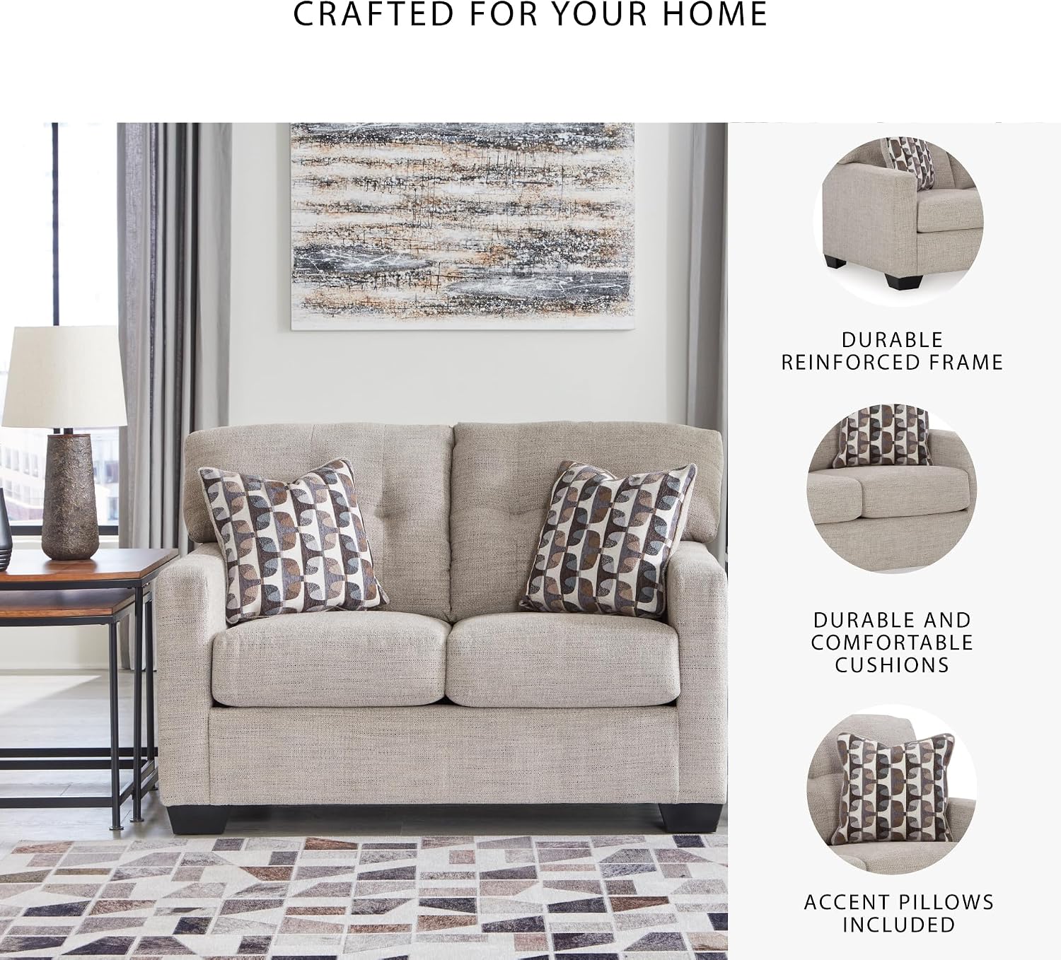 Signature Design by Ashley Mahoney Contemporary Tufted Loveseat, Beige