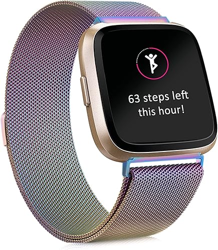 Tobfit Correa magnética de metal para reloj Fitbit Versa 2 para mujeres y hombres, correa de reloj de malla de acero inoxidable para Fitbit Versa