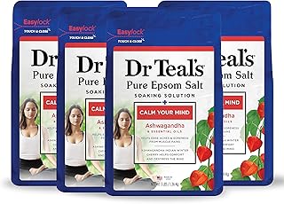 Dr Teal's Pure Epsom Salt, Ashwagandha & Essential Oils, 3 lbs (Pack of 4)