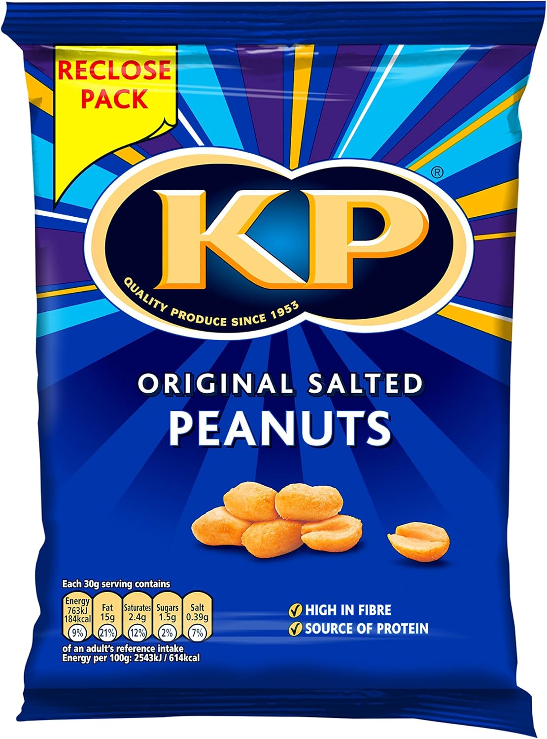 KP Nuts Multipack Box of Original Salted Peanut Reclose Share Bags, 15