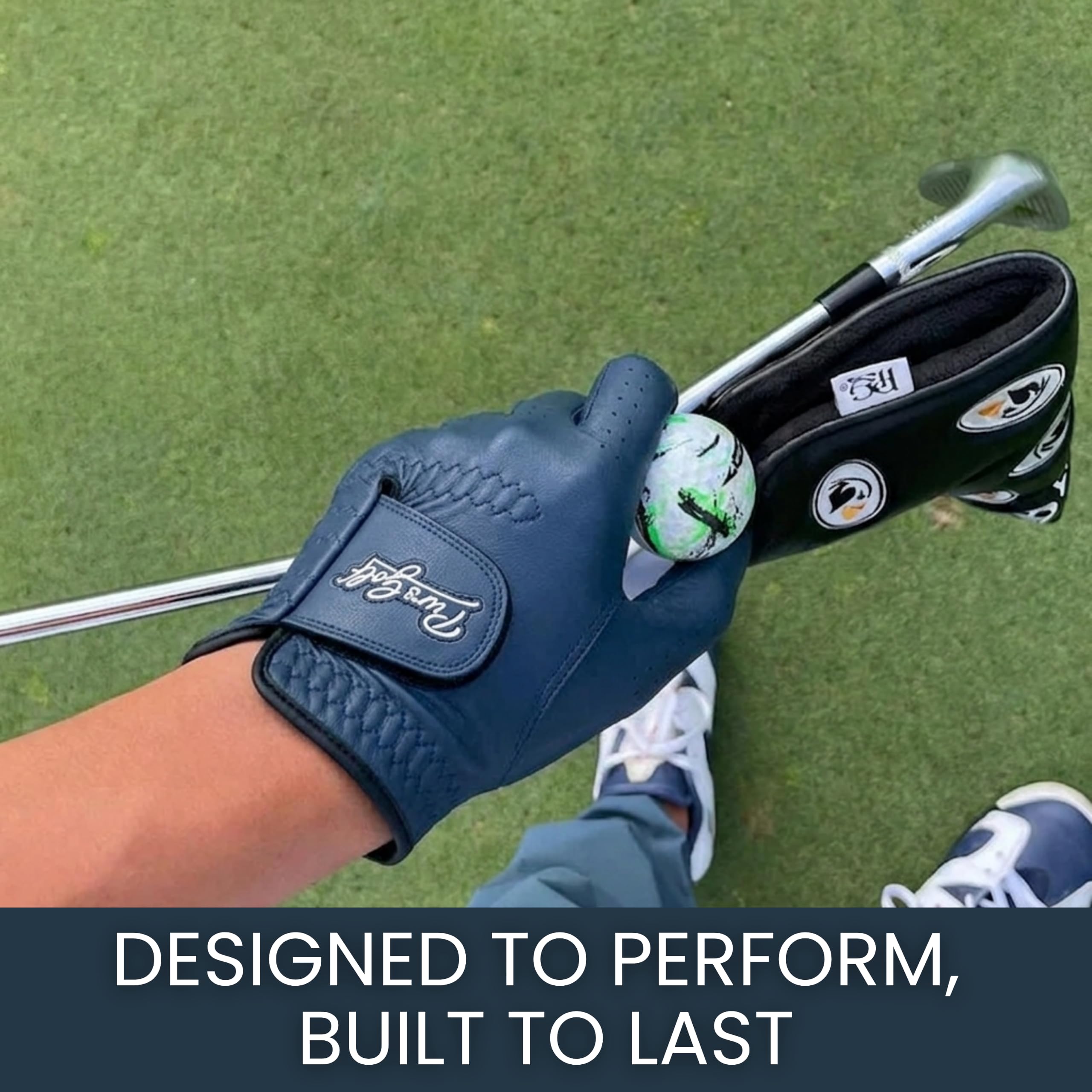 Męskie rękawice golfowe 2.0 Premium Cabretta skórzane - opakowanie 3 szt. (czerwone, biało-niebieskie) z markerem kulkowym dla użytkowników prawo- i leworęcznych