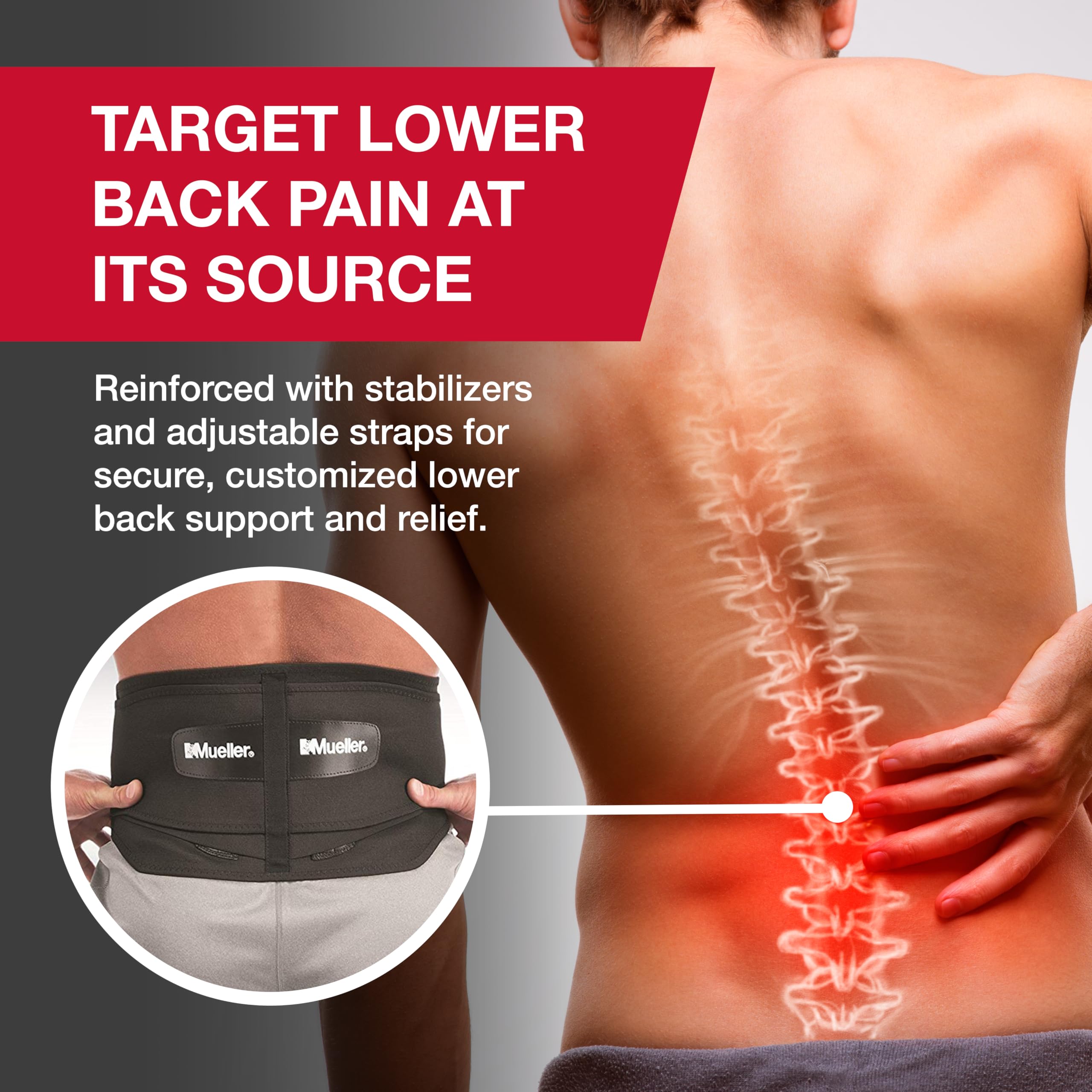 MUELLER Sports Medicine - Soporte lumbar para espalda, alivio del dolor de espalda baja y cinturón de apoyo para hombres y mujeres, negro, pequeño (22-30 pulgadas)
