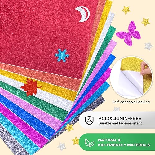 Miniatura 2 de BigOtters 28 hojas de cartulina con purpurina, 10 colores surtidos de papel brillante con purpurina para manualidades y manualidades, suministros de