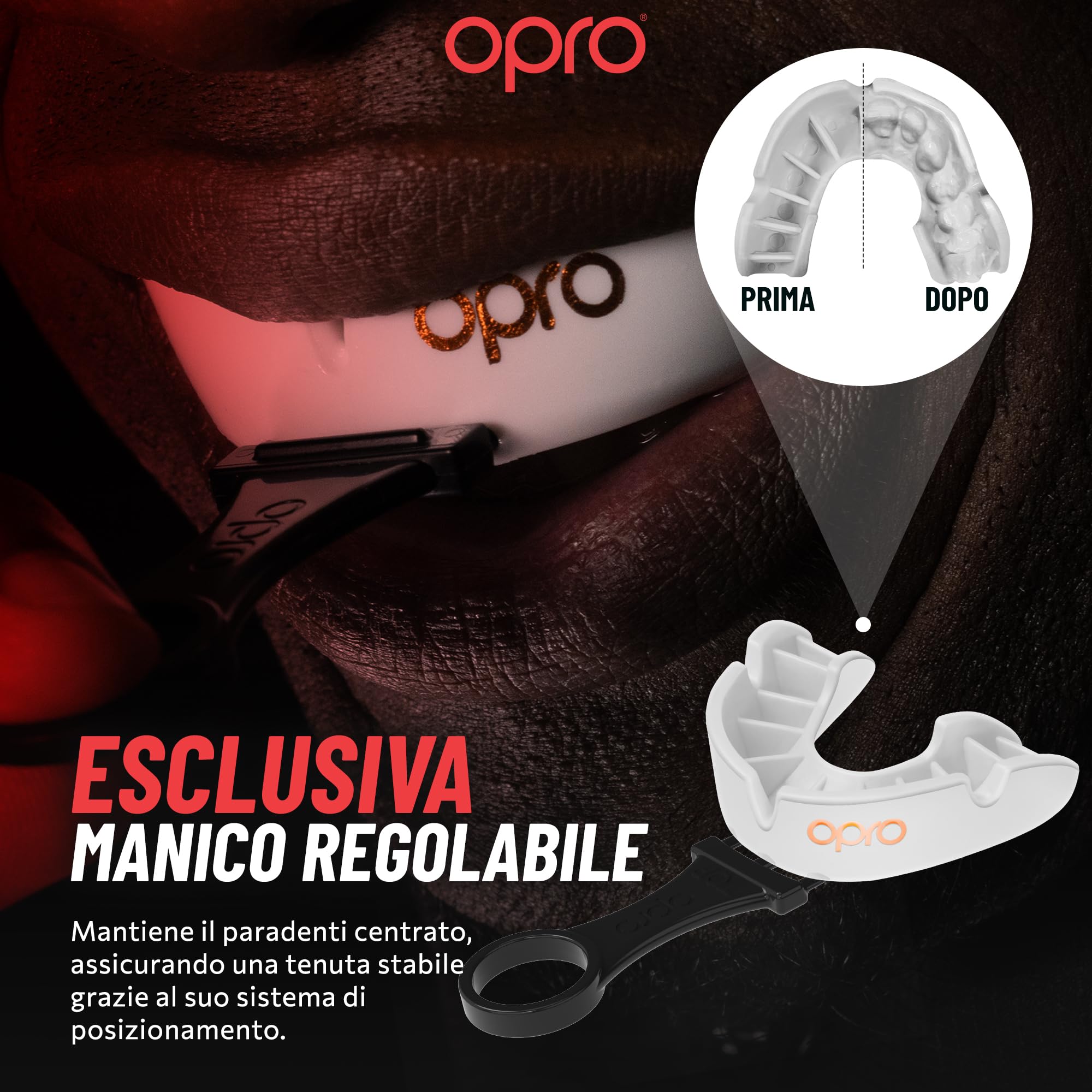 OPRO Paradenti Livello Bronzo - Aderenza Essenziale - Paradenti per Boxe, MMA, Rugby, Hockey - Protezione Dentale per Adulti e Bambini - Facile da Modellare - Con Garanzia Dentale