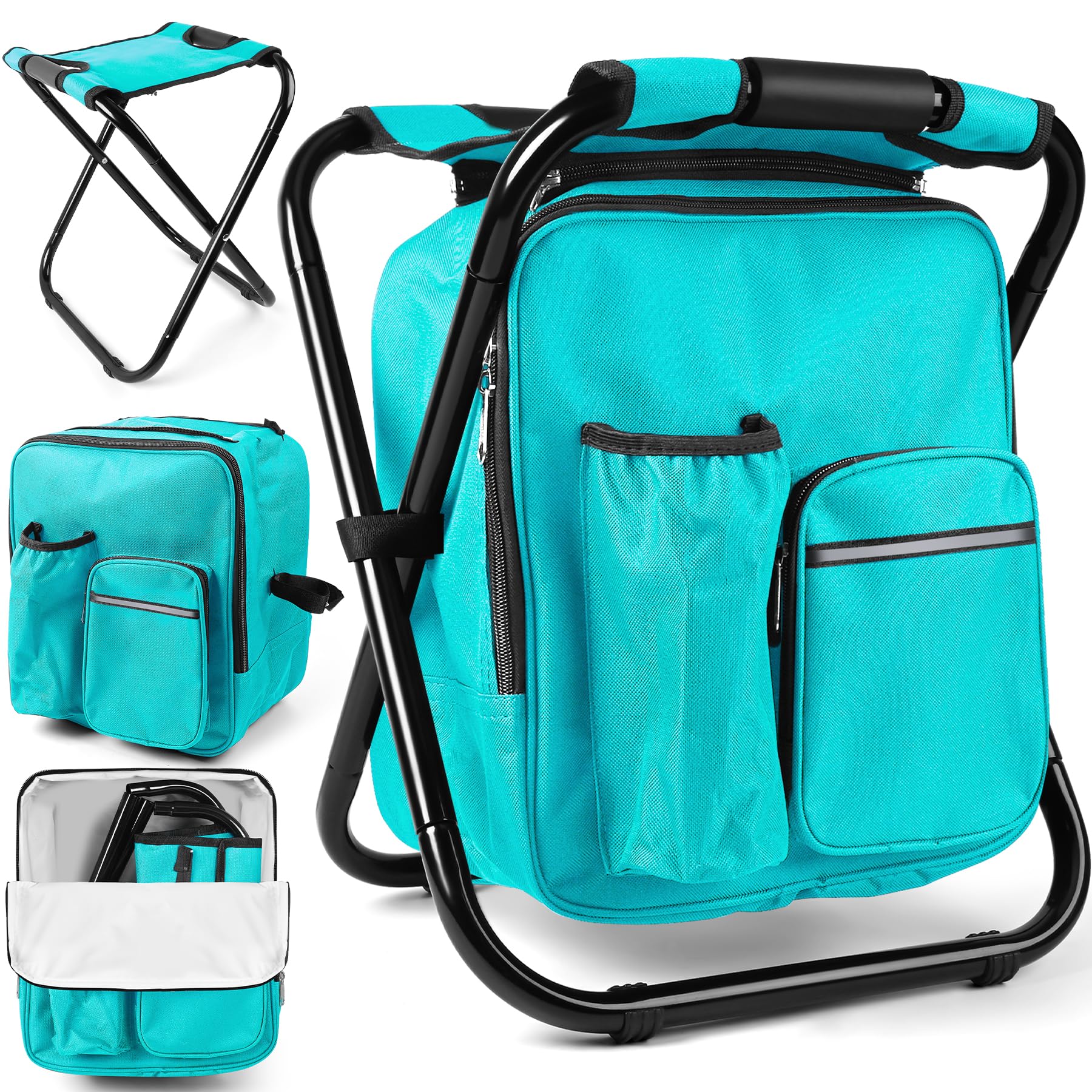 Kikerike Backpack Stool Cooler Chair Heavy Duty 200 LBS Max Load Portable Lightweight Stool Backpack Folding Fishing Cooler Seat for Camping Hunting Fishing - Blue-Green