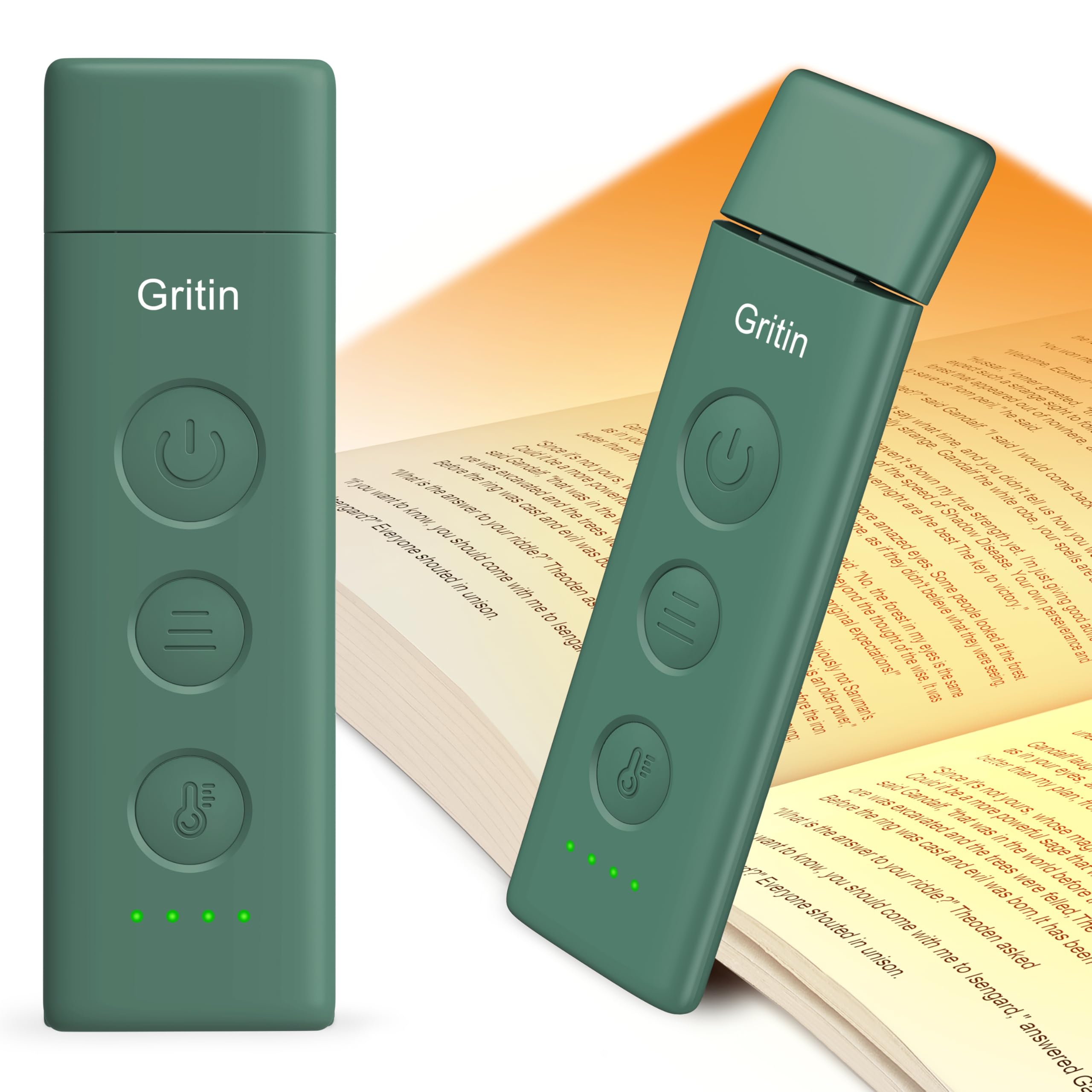 Gritin Book Light Rechargeable, Reading Light Lamp Clip on Books, 3 Eye-Protecting Modes (Mixed/White/Amber), 5 Brightness & Stepless Dimming, Flexible Reading Lamp for Readers- Dark Green