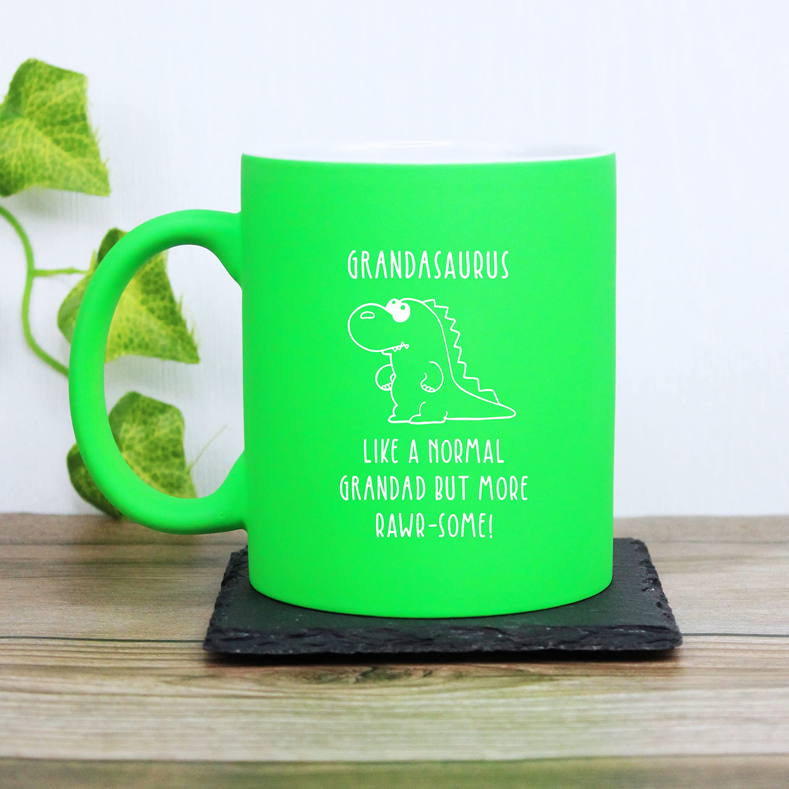 eBuyGB Grandasaurus Mug, Grandad Mug, Dinosaur Mug, Engraved Neon Green Coffee Mug, Father's Day Gift for Granddad, Grandpa, Birthday Gift, Funny Present