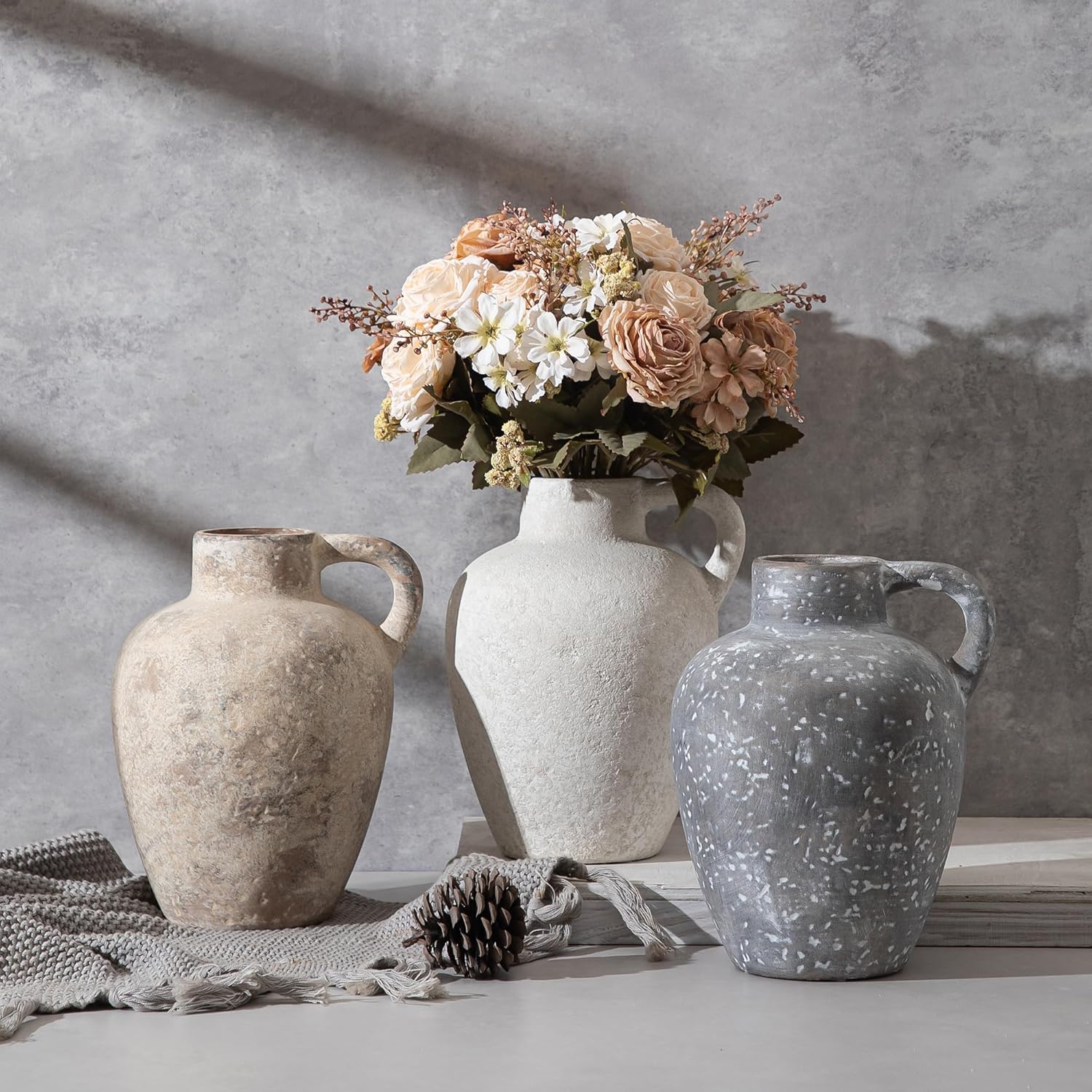 Ceramic Decorative Flower Vase with Handle, 8.85 Inch Pottery Rustic Farmhouse Vase for Home Decor, Living Room, Shelf Decor, Wedding, Housewarming Gift - Image 6