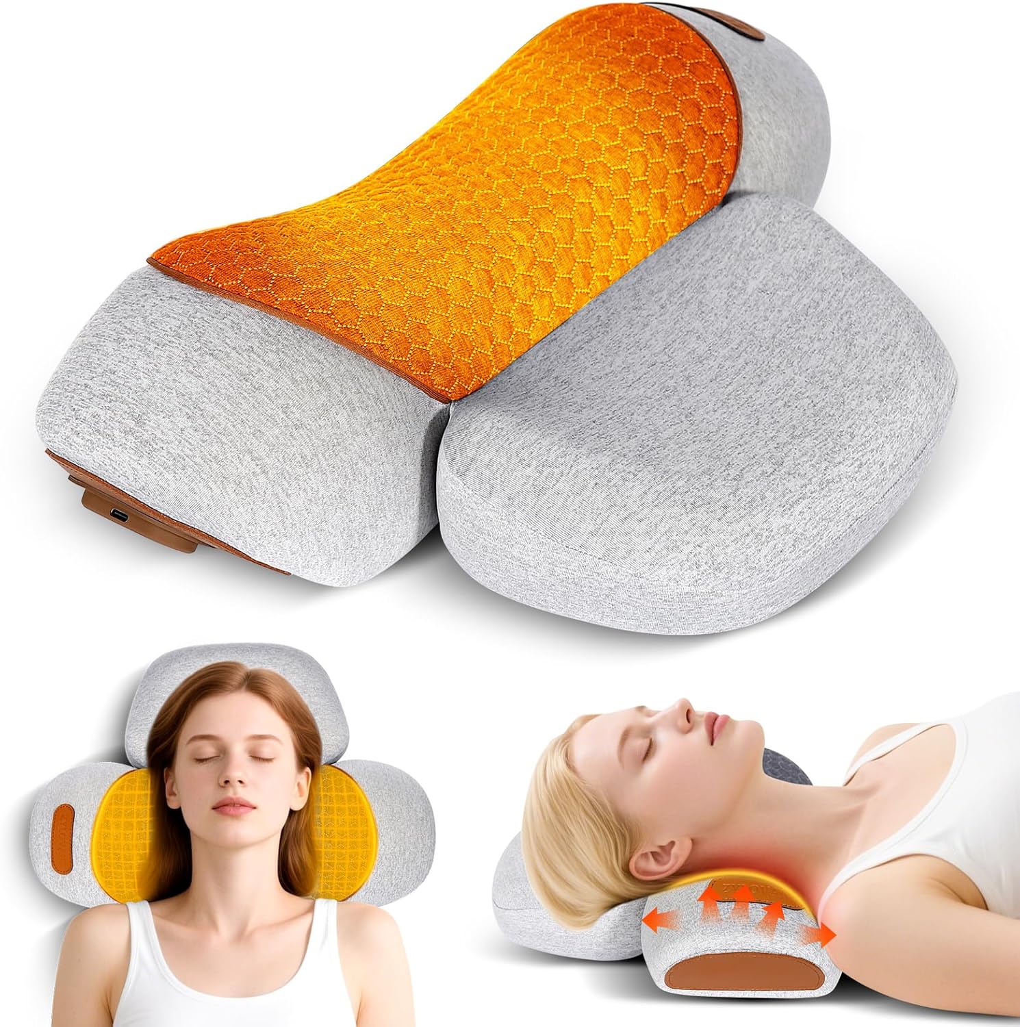 3-in-1 Neck Massager Pillow- Cervical Rechargeable Massage Neck Hump for Back Shoulder Pain Relief, with Heat, Traction, Hump Corrector