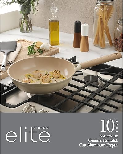 Miniatura 2 de Gibson Elite Folkstone - Sartén de aluminio fundido resistente de 10 pulgadas, no tóxico, de cerámica de alta calidad, antiadherente, sartén para