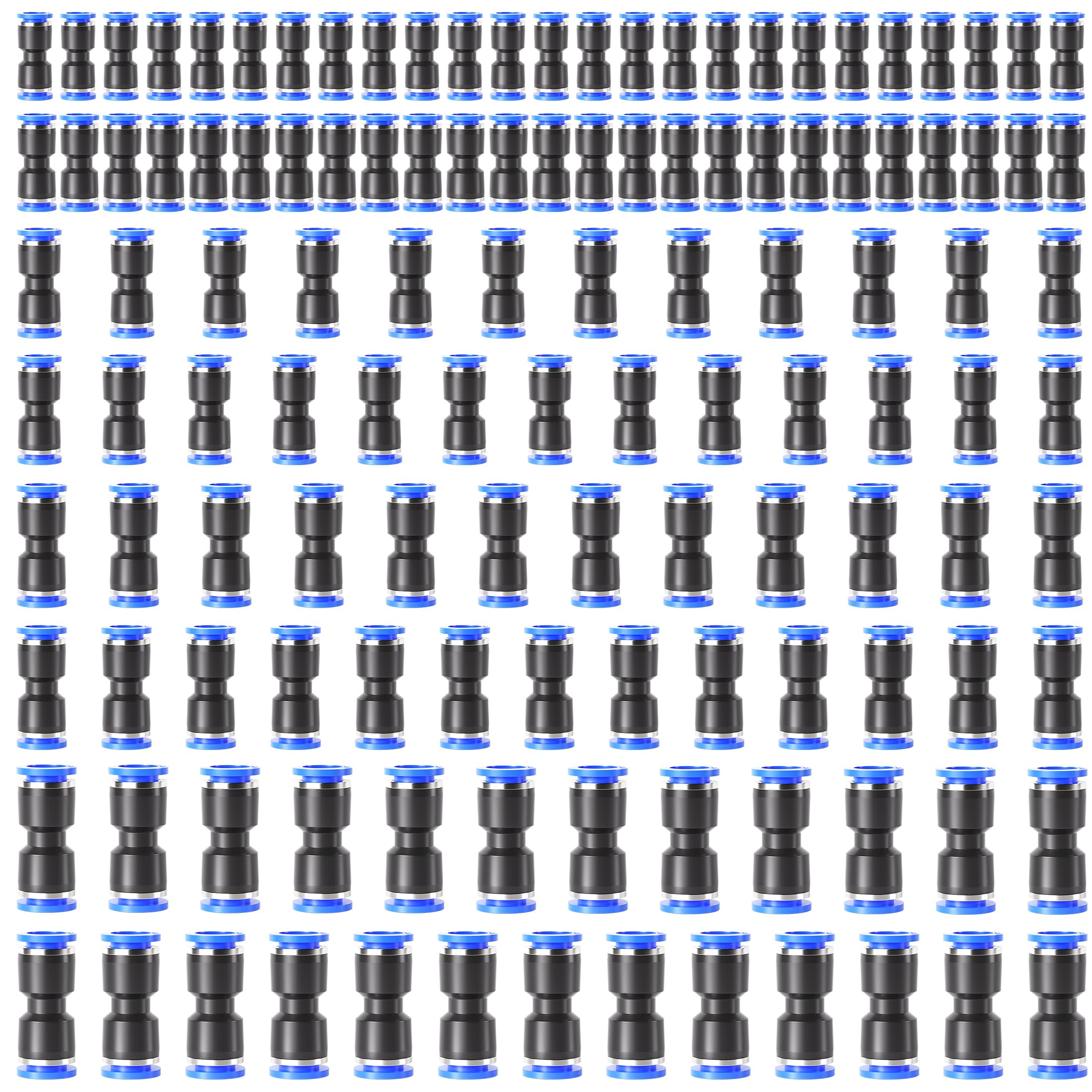 TAILONZ Pneumatic Connettori dritti a spinta in plastica, connettori a sgancio rapido, raccordi per tubi da 4, 6, 8, 10, 12 (125 pezzi)