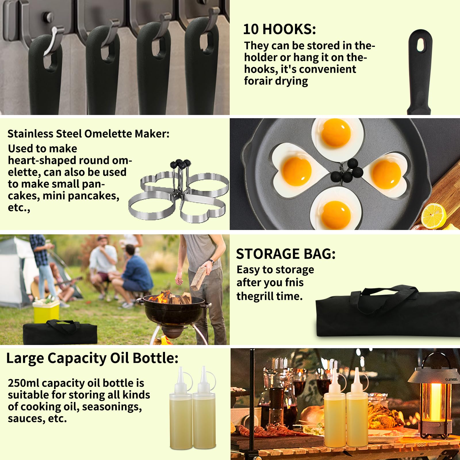 Accessori per griglia, kit di accessori per piastra per barbecue per Blackstone e Camp Chef, con spazzola, raschietto, spatola, strumenti per la pulizia per esterni, set di utensili da barbecue a