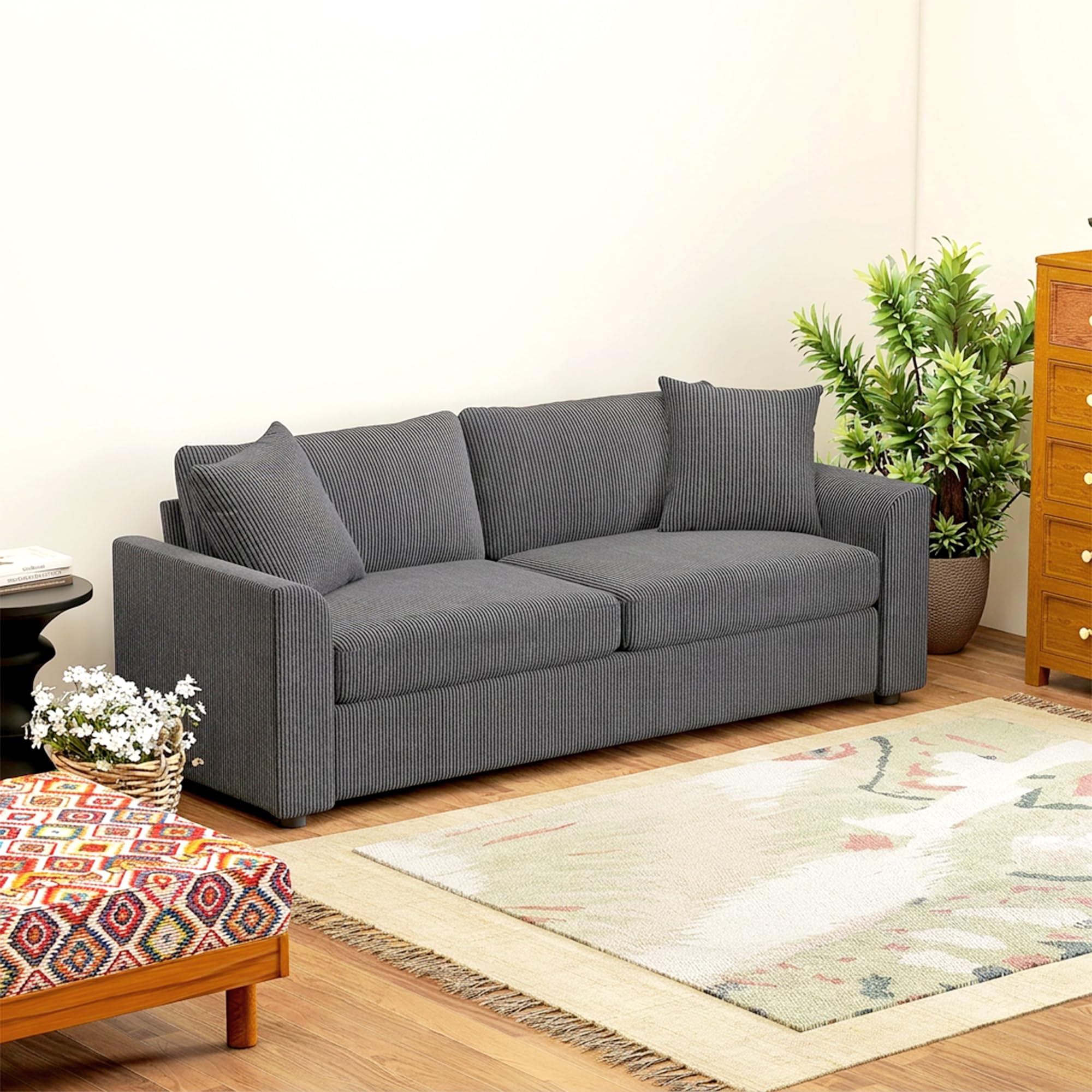 HOMCOM Modern 3-Seater Sofa Grey Jumbo Cord