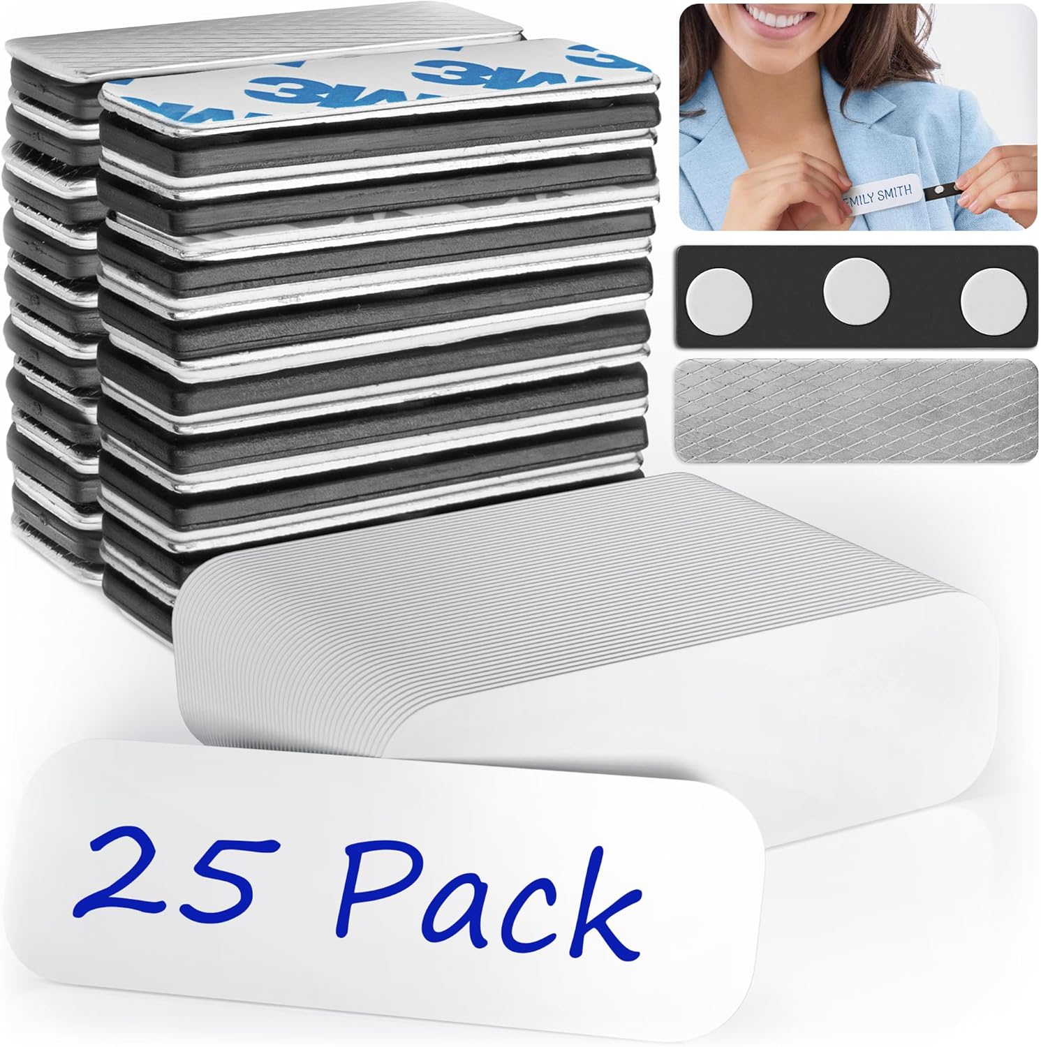 EcoEarth - Blank Name Tags with Strong Magnetic Backing - 1x3in, 25 PK - ID Badge Holders with Premium Neodymium Magnets - Customizable & Reusable Badges with Round Corners