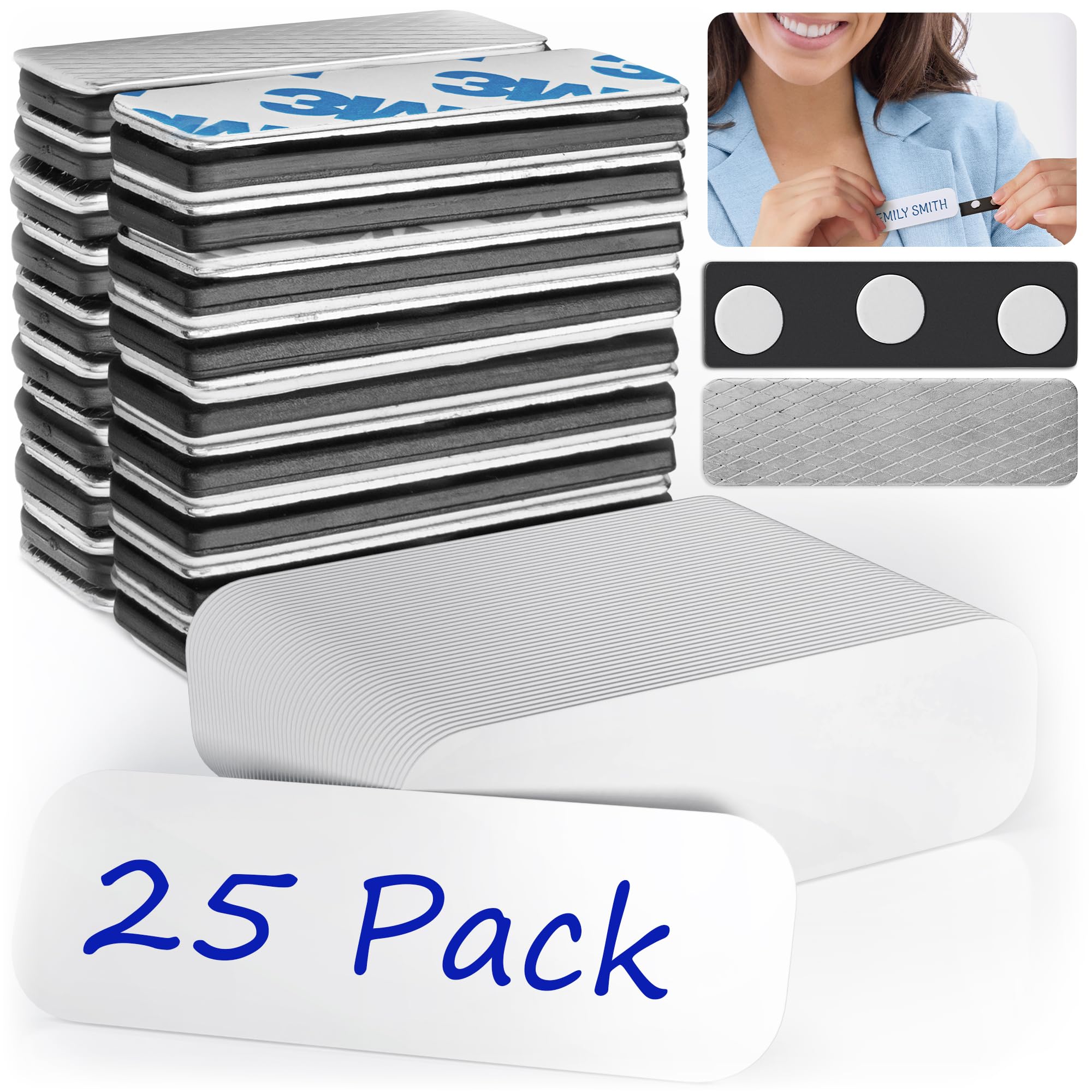 EcoEarth - Blank Name Tags with Strong Magnetic Backing - 1x3in, 25 PK - ID Badge Holders with Premium Neodymium Magnets - Customizable & Reusable