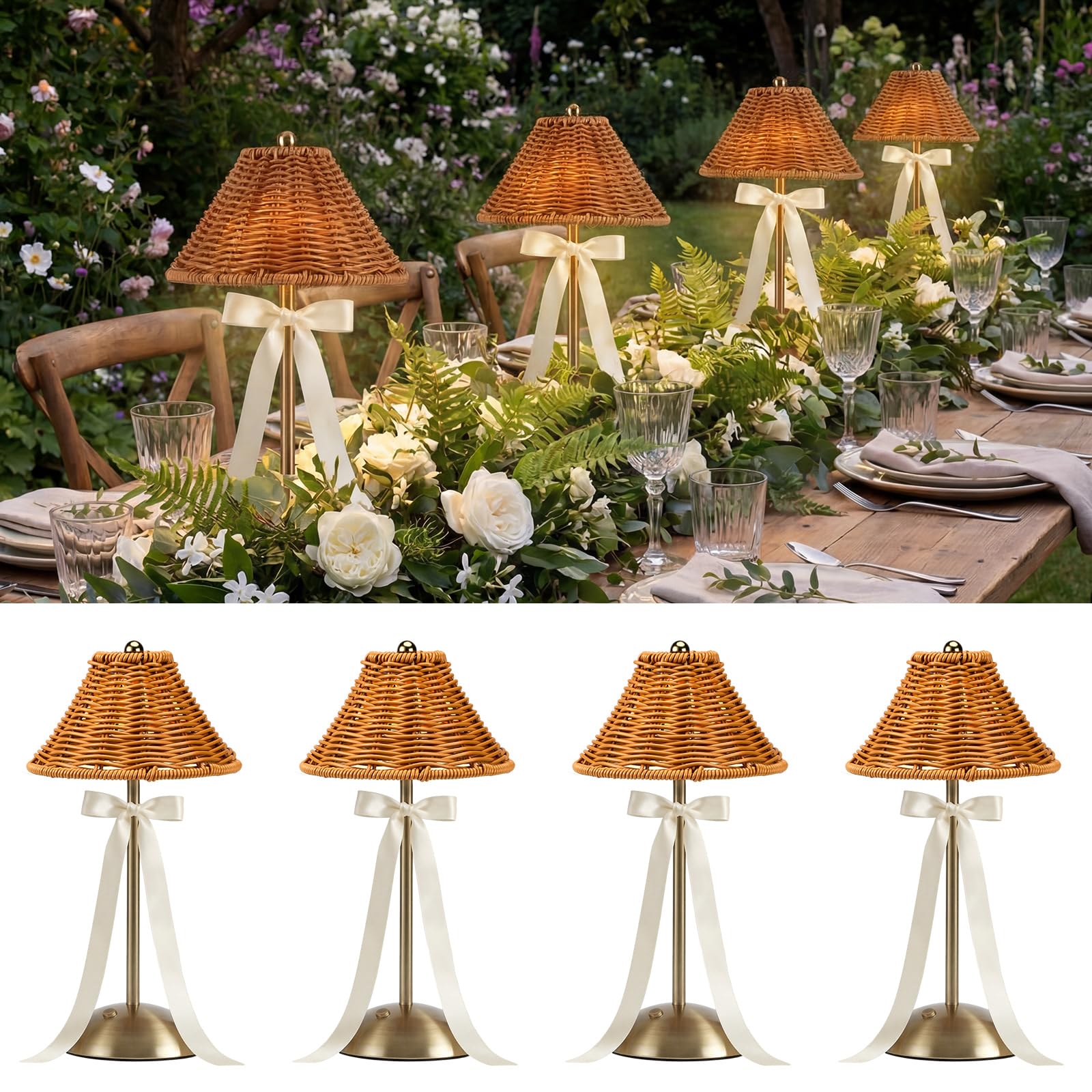 Photo 1 of Grinsvalley 4 Pack Rattan Table Lamps