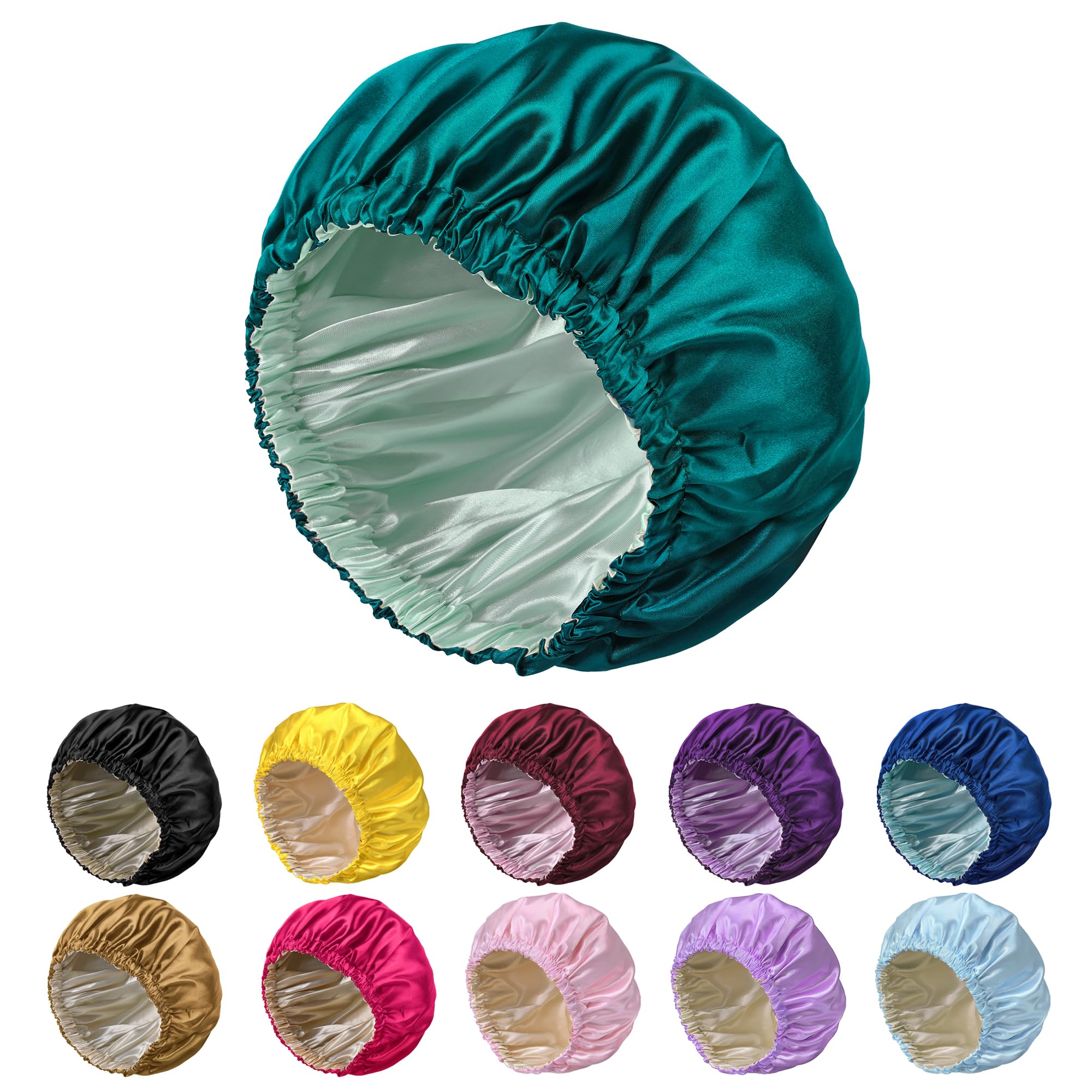 XSQGES Double Layer Silk Bonnet for Sleeping for Women and Men Large Satin Hair Cap for Curly and Natural Hair （Blue Zircon）