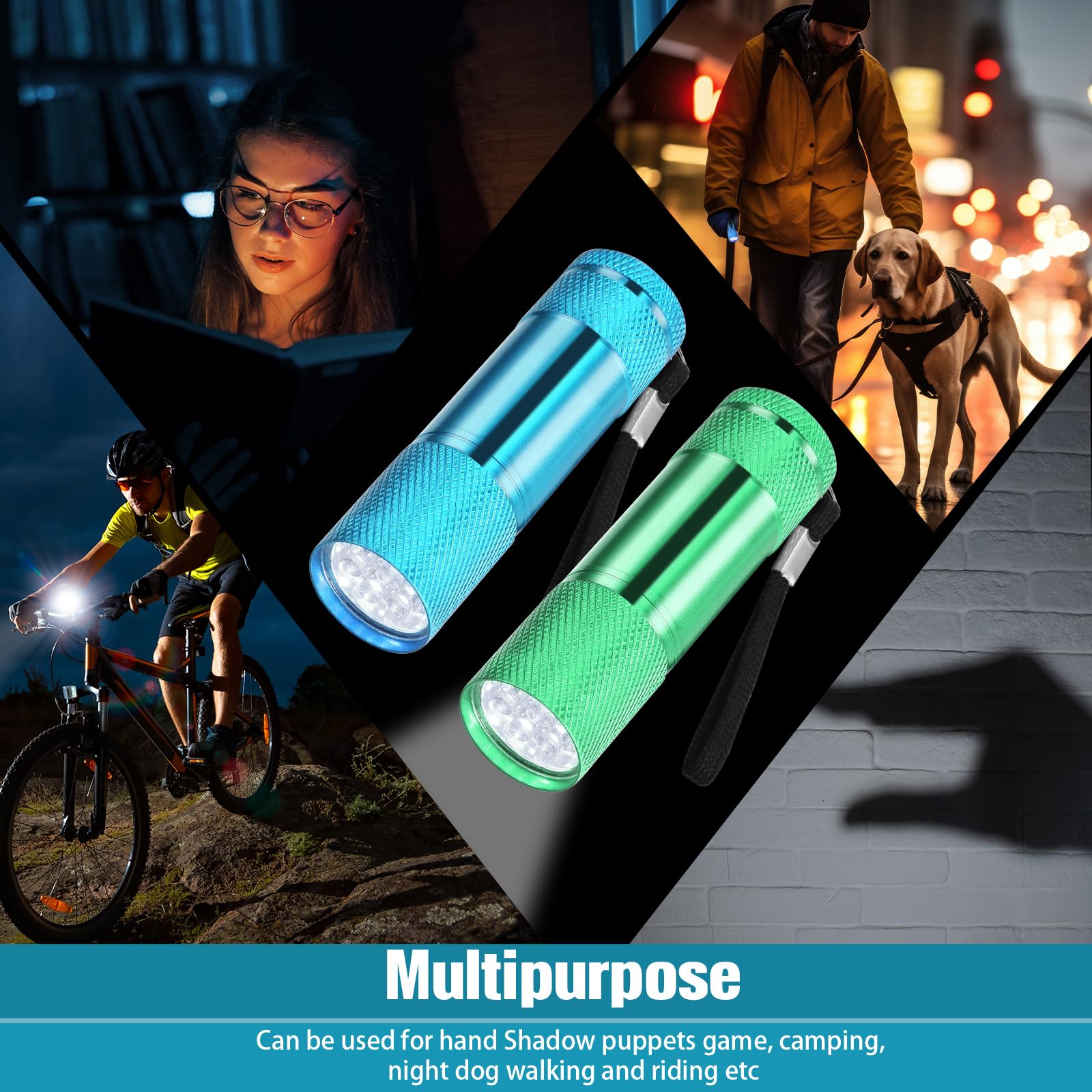 VIHOSE Lot de 20 mini lampes de poche à 9 LED en aluminium avec cordon pour enfants, pannes de courant, camping et fêtes de Noël (mignonnes)