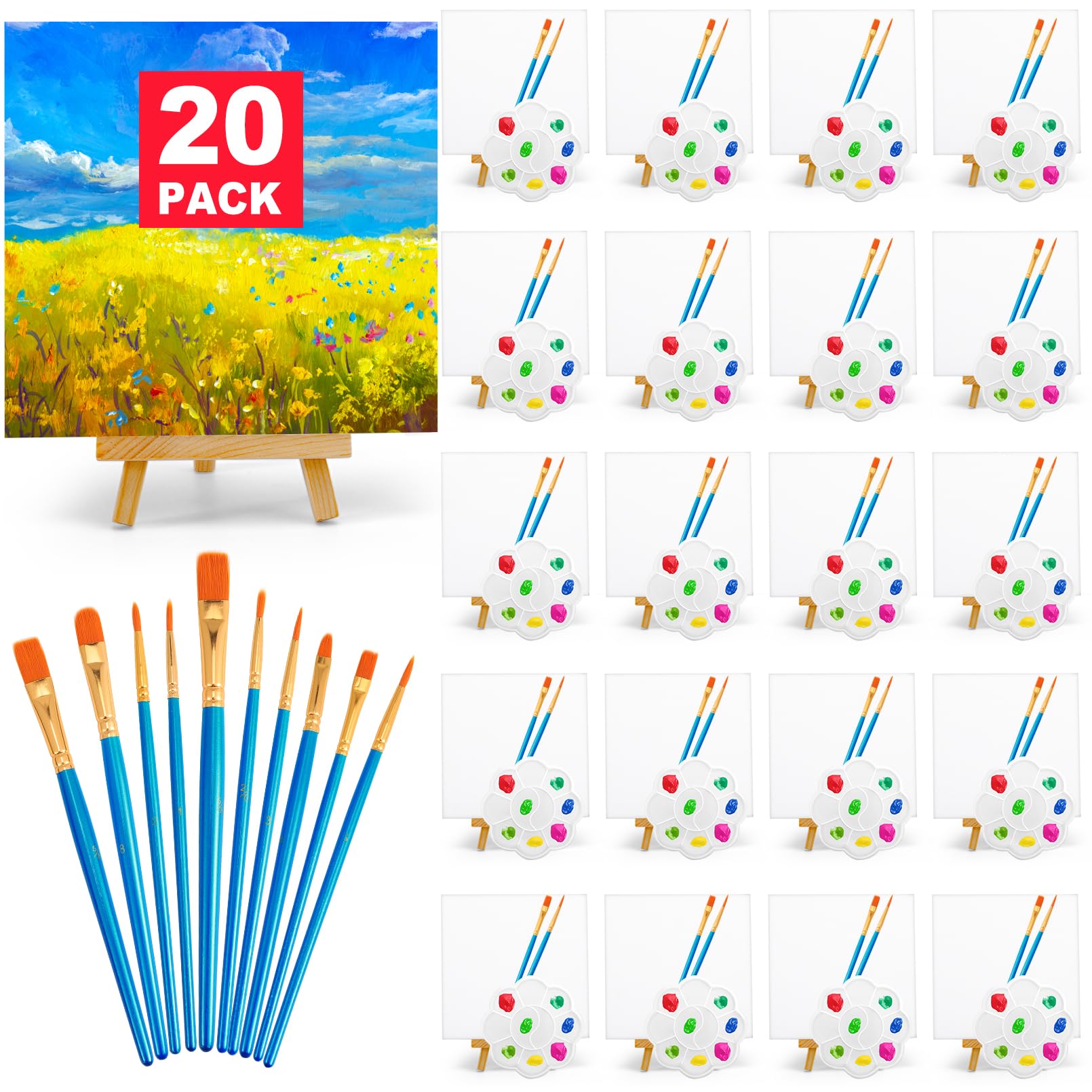 Gdotmely 20 Pack Mini Canvas and Easel Set, 5.9 x 5.9 Inch